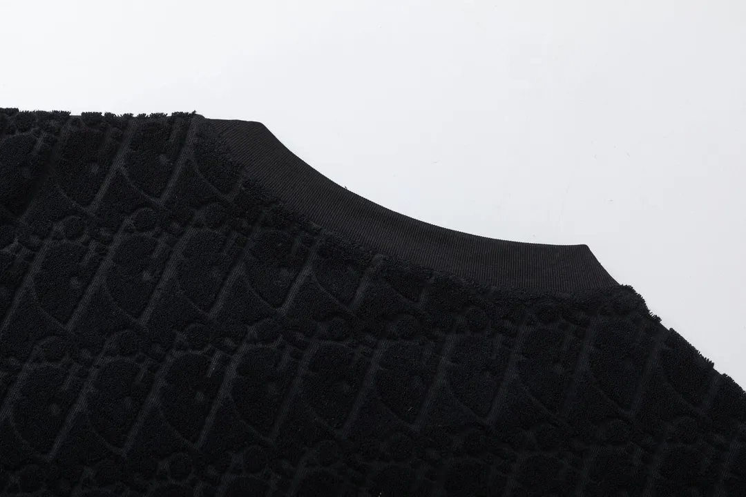 🅿️170 Dior Dior 2025 early spring new style customized towel jacquard fabric with dark letter logo all over, same style for men and women, short-sleeved T-shirt, color: black, size: XS-L