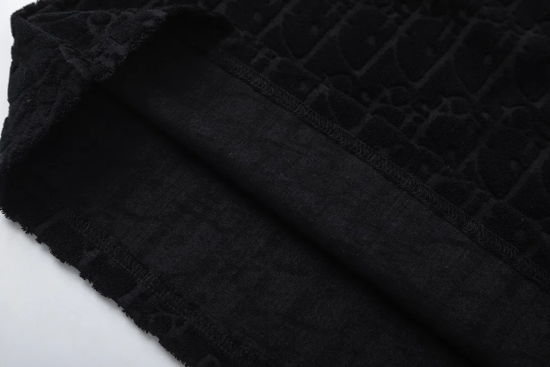 🅿️170 Dior Dior 2025 early spring new style customized towel jacquard fabric with dark letter logo all over, same style for men and women, short-sleeved T-shirt, color: black, size: XS-L
