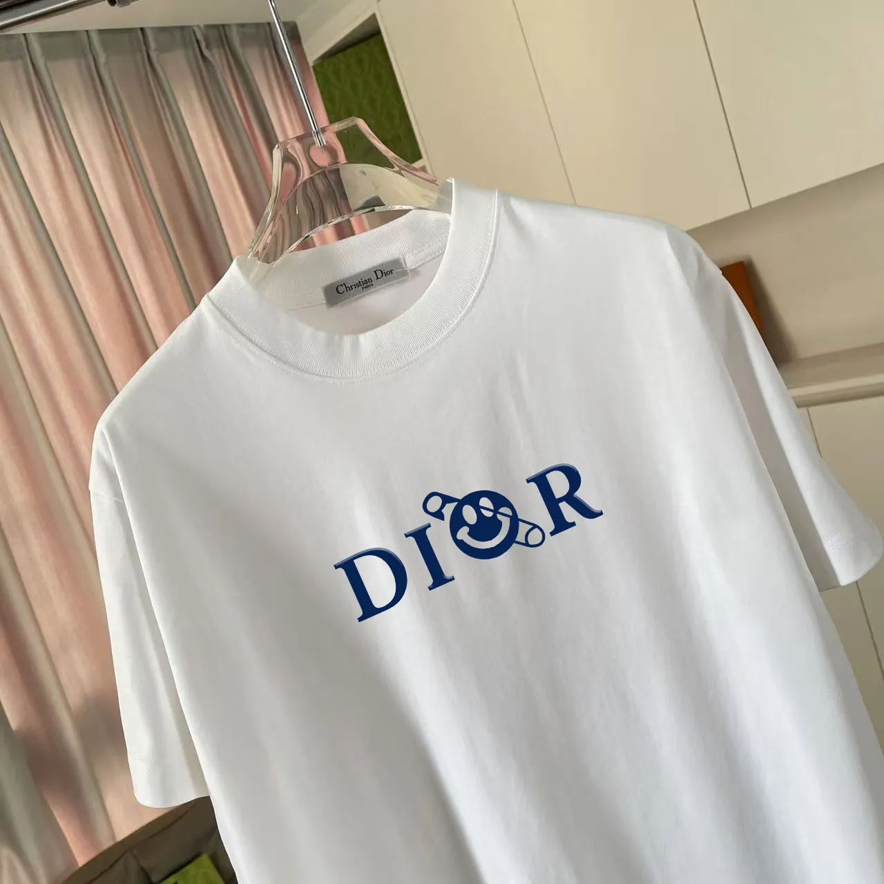 🅿️170 Dio Dior 2025 summer new style Personalized letter logo printing Short-sleeved T-shirt Customized fabric 300g Same style for men and women Color: Black White Sky Blue Iron Gray Size: S M L XL XXL Five codes​