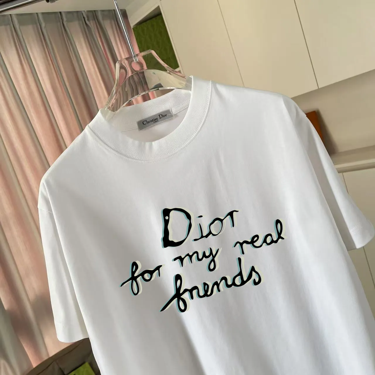 🅿️180 Dio Dior 2025 spring and summer new style personalized letter logo printing short-sleeved T-shirt customized fabric 300g same style for men and women Color: black white pink sky blue iron gray Size: S M L XL XXL five sizes ​