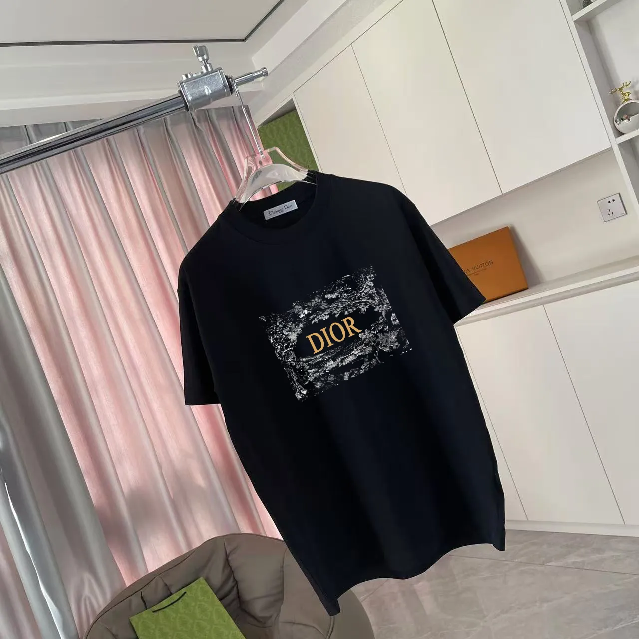 🅿️170 Dio Dior 2025 summer new style Personalized letter logo printing Short-sleeved T-shirt Customized fabric 300g Same style for men and women Color: Black White Rose Red Purple Size: S M L XL XXL Five codes​
