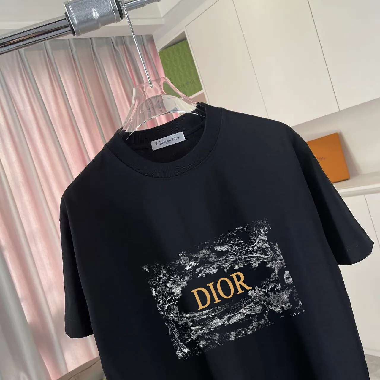 🅿️170 Dio Dior 2025 summer new style Personalized letter logo printing Short-sleeved T-shirt Customized fabric 300g Same style for men and women Color: Black White Rose Red Purple Size: S M L XL XXL Five codes​