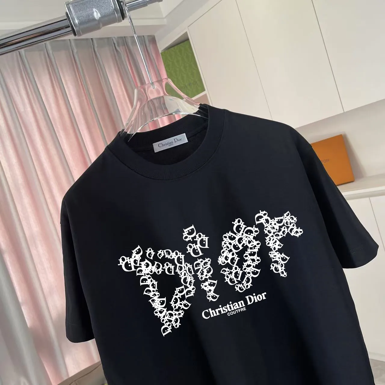 🅿️170 Dio Dior 2025 summer new style Personalized letter logo printing Short-sleeved T-shirt Customized fabric 300g Same style for men and women Color: Black White Pink Sky Blue Size: S M L XL XXL Five codes​