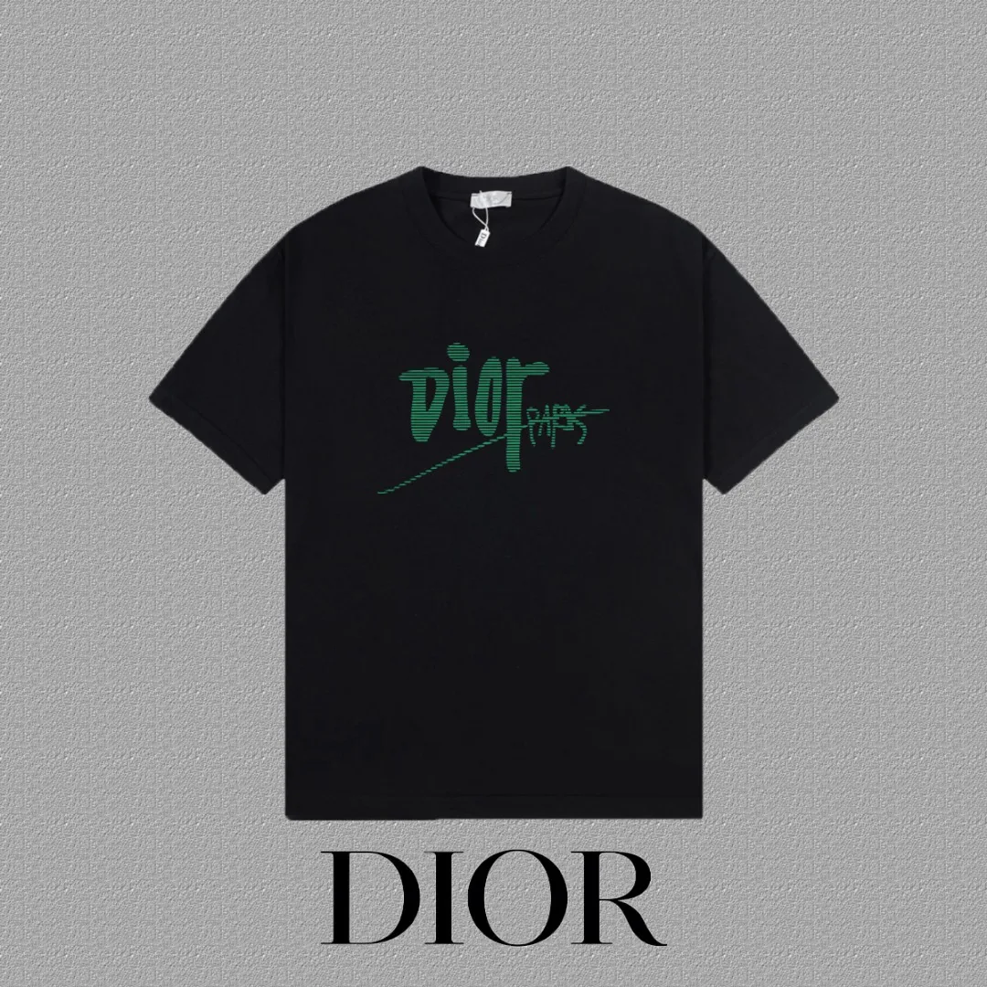 🅿️170 [DIOR Dior] 2025FW short-sleeved T-shirt LOGO printing High-end 26s double yarn 300g fabric Heavy fabric Customized frame ribbing in the same cylinder and dyeing Complete three standards Same style for men and women Color: Black White Size: S M L XL 2XL
