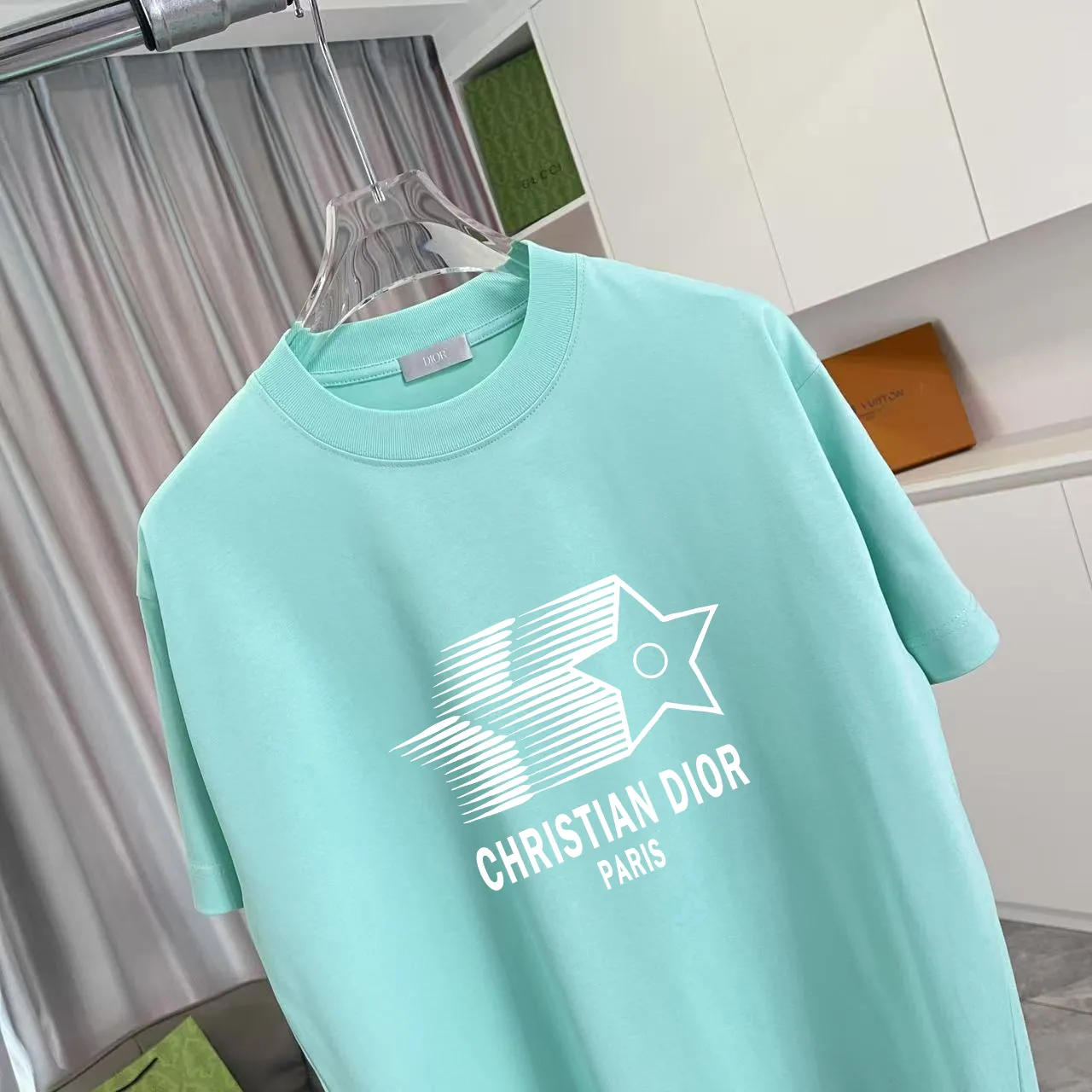 🅿️170 Dio Dior 2025 summer new style Personalized letter logo printing Short-sleeved T-shirt Customized fabric 300g Same style for men and women Color: Black White Pink Lake Green Size: S M L XL XXL Five codes​