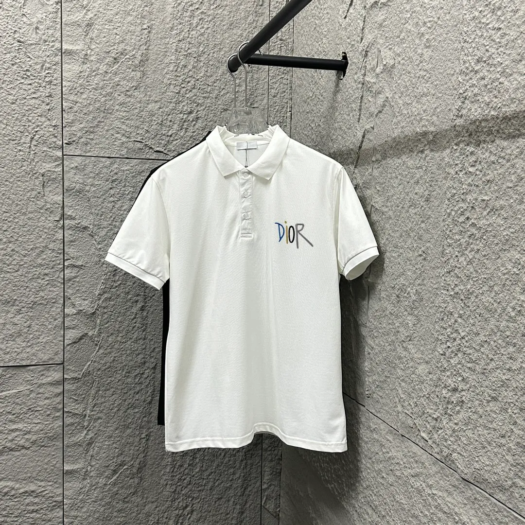 🅿️180 Dio*Dior* short-sleeved POLO 2025 spring and summer new style Simple letter embroidered pique fabric Short-sleeved polo stand-up collar Unisex Size: M L XL 2XL 3XL Color: Black White