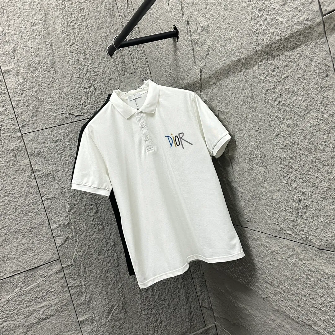 🅿️180 Dio*Dior* short-sleeved POLO 2025 spring and summer new style Simple letter embroidered pique fabric Short-sleeved polo stand-up collar Unisex Size: M L XL 2XL 3XL Color: Black White