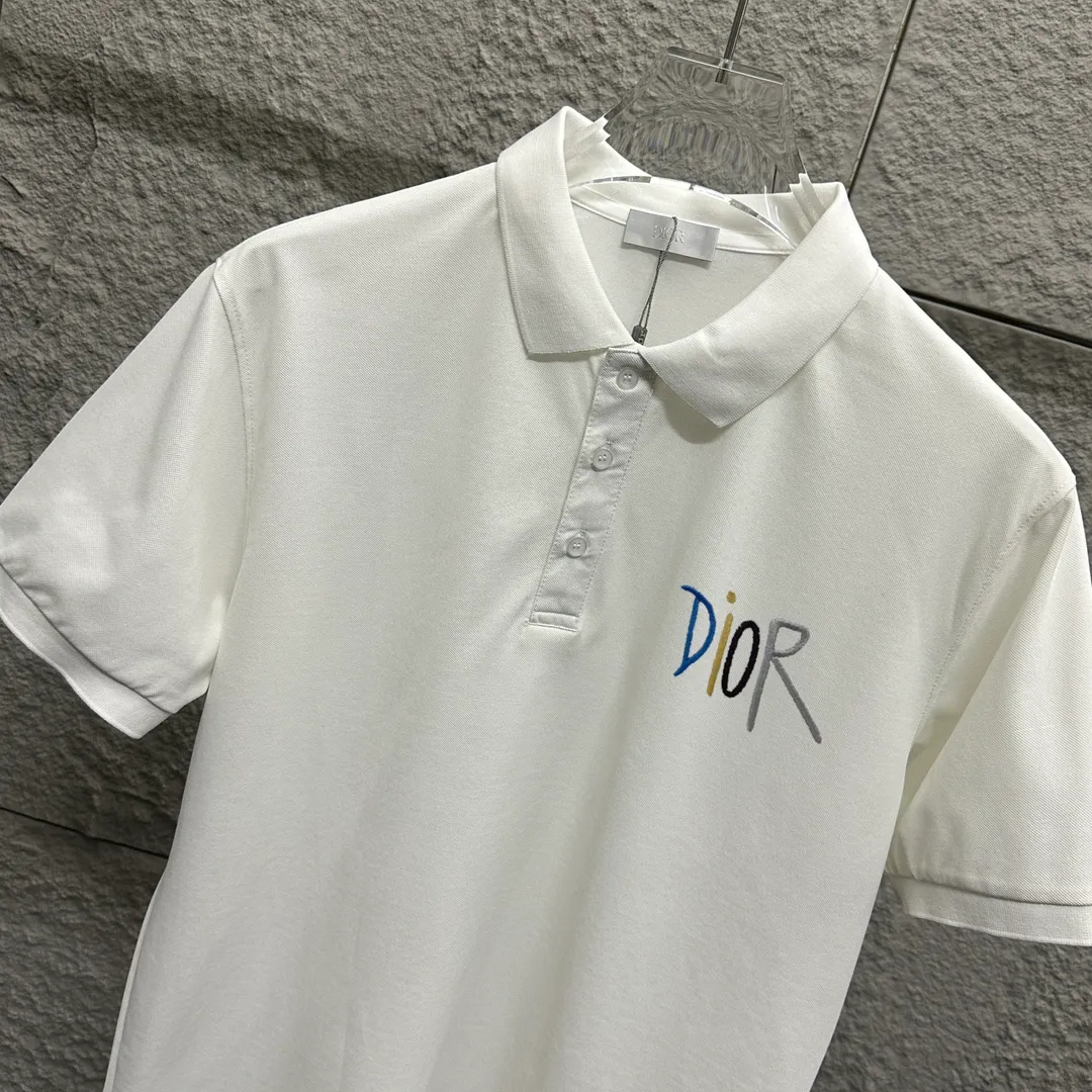 🅿️180 Dio*Dior* short-sleeved POLO 2025 spring and summer new style Simple letter embroidered pique fabric Short-sleeved polo stand-up collar Unisex Size: M L XL 2XL 3XL Color: Black White