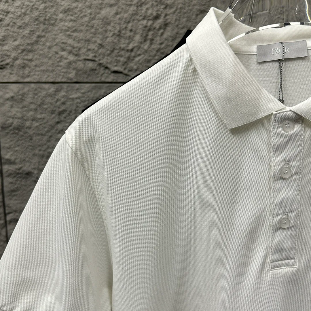 🅿️180 Dio*Dior* short-sleeved POLO 2025 spring and summer new style Simple letter embroidered pique fabric Short-sleeved polo stand-up collar Unisex Size: M L XL 2XL 3XL Color: Black White