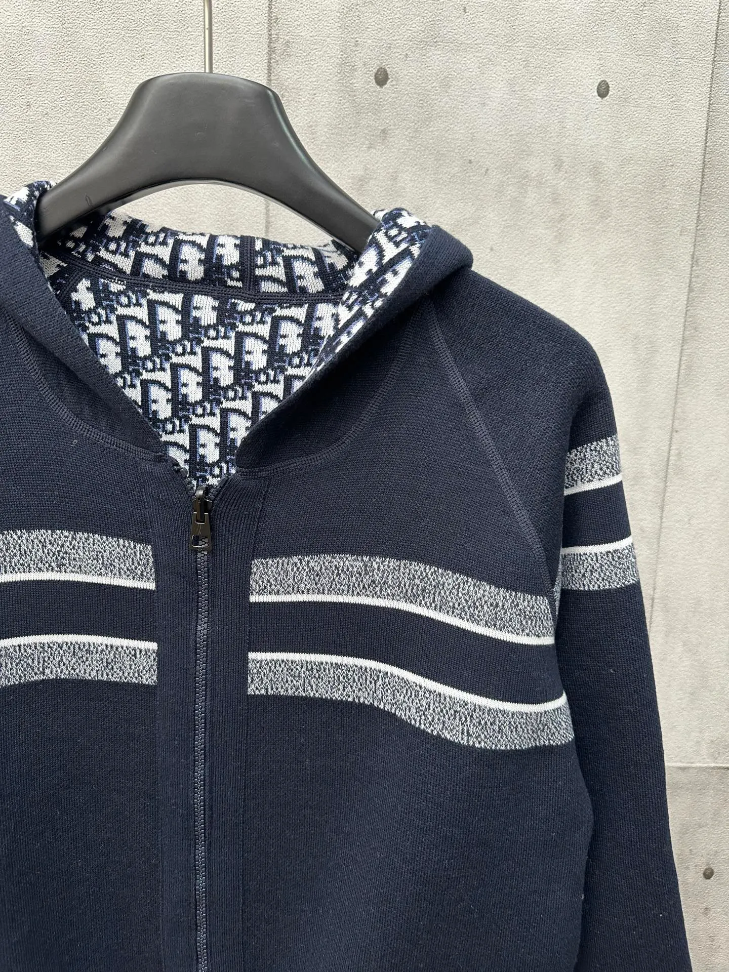 🅿️540 Dior 25ss new autumn and winter all-print hooded cardigan, classic letter logo jacquard embellishment, classic letter logo old flower jacquard decoration yb open mold letter CD zipper decoration Size: S M L XL