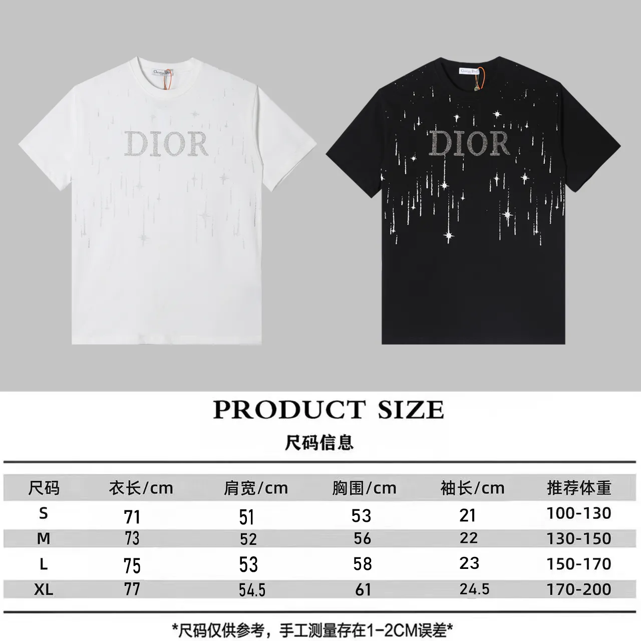 🅿️180 Dior DIOR new all-over sequin printed short-sleeves, high quality🔥Heavyweight double yarn 280g 32 counts smooth pure cotton wash hand feel, high-end all-over sequins on the front. The logo is made of imported press diamonds, and the ribs are specially customized. The fabric is comfortable and soft, restoring the trend brought by special craftsmanship, custom-made and dyed, complete with three labels. Non-market ordinary version. Feel free to compare. Quality is absolutely guaranteed. Same style for men and women. Color: Black White Size: S M L XL 【Model No. D402】