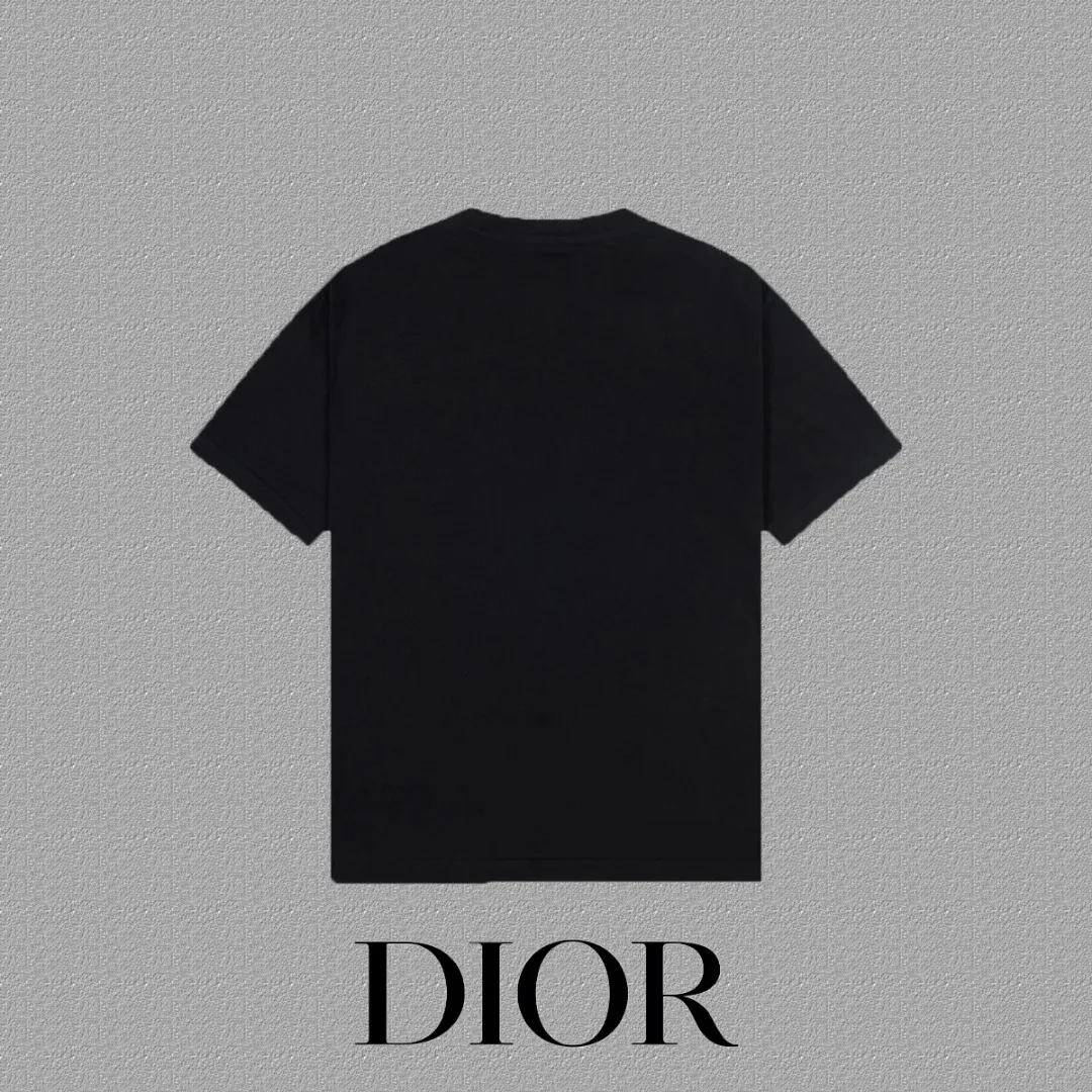 🅿️170 [DIOR Dior] 2025FW short-sleeved T-shirt, silicone thick plate LOGO, high-end 26s double yarn 300g fabric, heavy fabric, custom stretcher rib, same cylinder and dye, complete three standards, same style for men and women, color: black, white, size: S M L XL 2XL