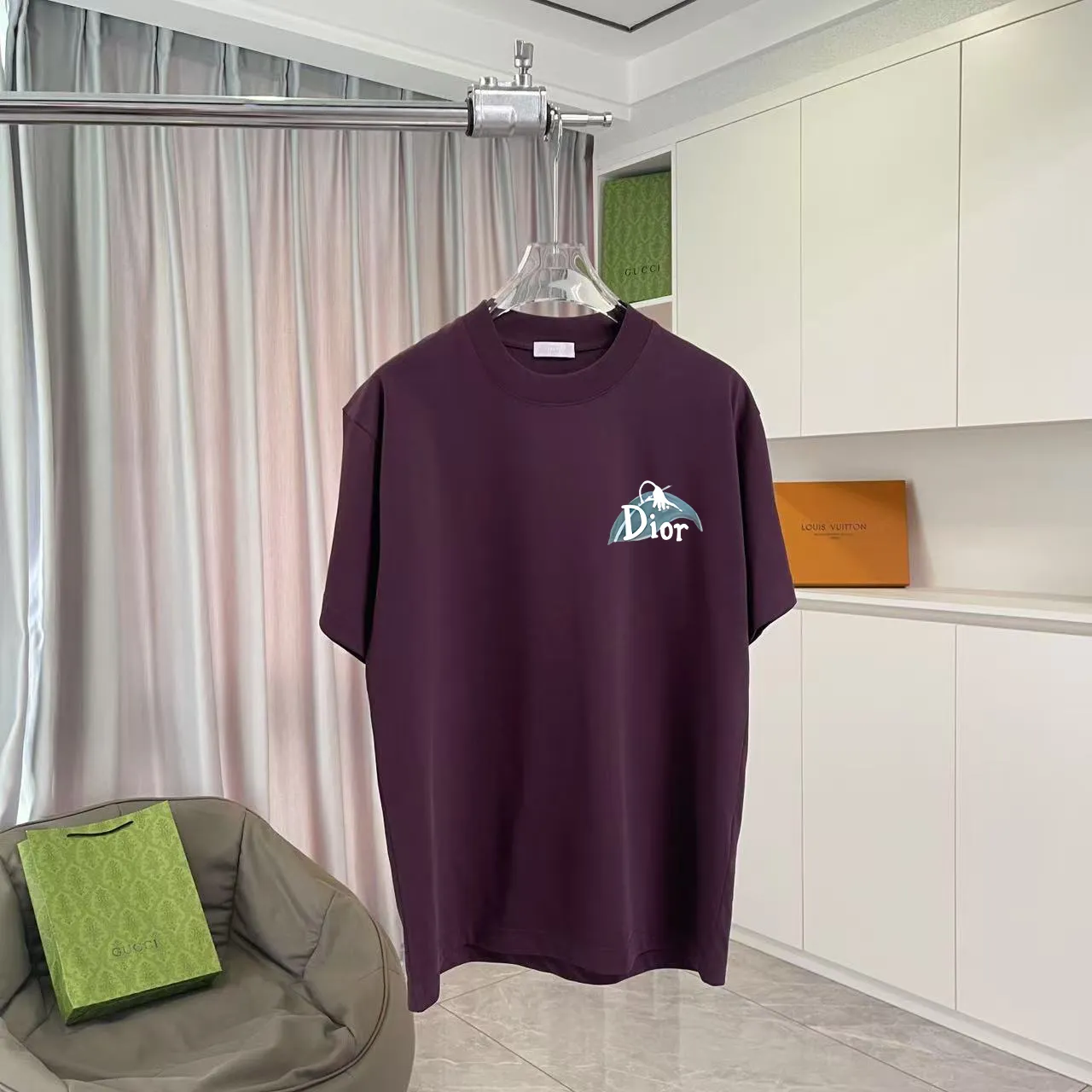 🅿️170 Dio Dior 2025 summer new style personalized letter logo printing short-sleeved T-shirt customized fabric 300g same style for men and women Color: black white lake green purple Size: S M L XL XXL five sizes