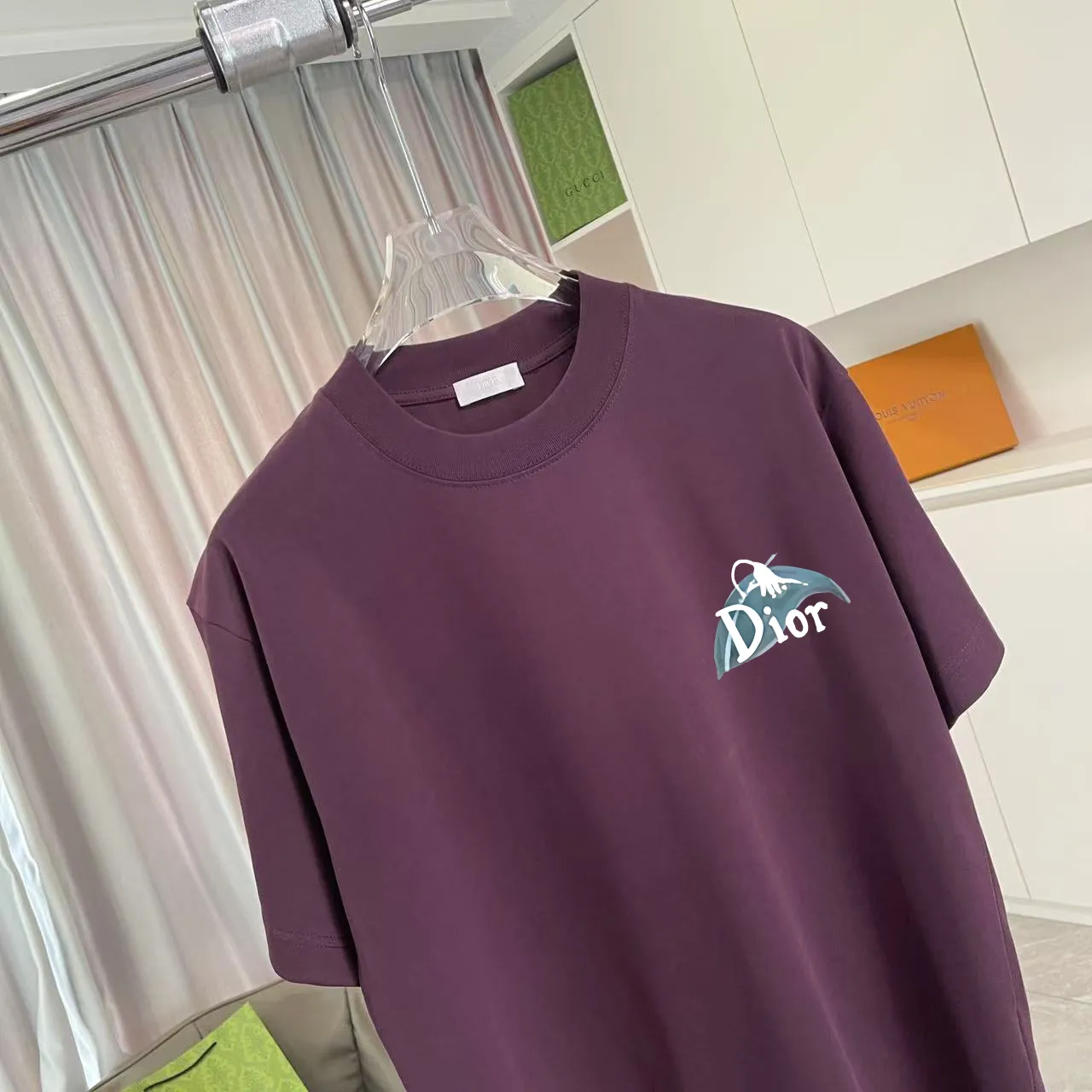 🅿️170 Dio Dior 2025 summer new style personalized letter logo printing short-sleeved T-shirt customized fabric 300g same style for men and women Color: black white lake green purple Size: S M L XL XXL five sizes