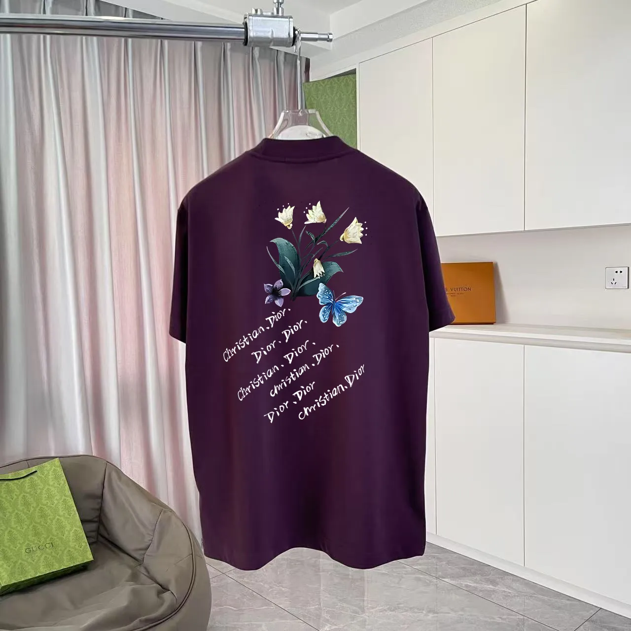 🅿️170 Dio Dior 2025 summer new style personalized letter logo printing short-sleeved T-shirt customized fabric 300g same style for men and women Color: black white lake green purple Size: S M L XL XXL five sizes