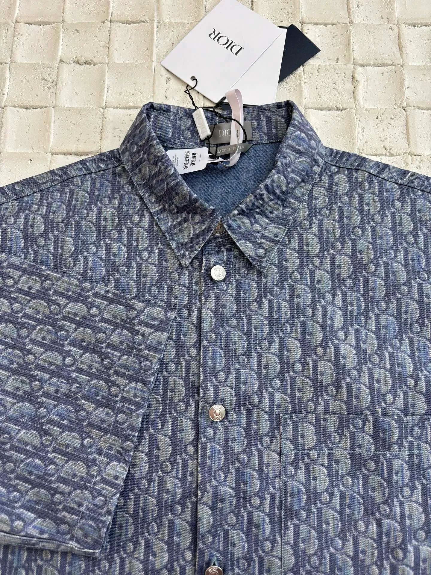 🅿️530 Dio*/Dior 25SS cotton twill printed short-sleeved shirt, genuine 20553 purchased, customized textured cotton 10*10 cotton (different from market fabrics), cloth printing, positioning cutting machine Size: 39/40/41/42