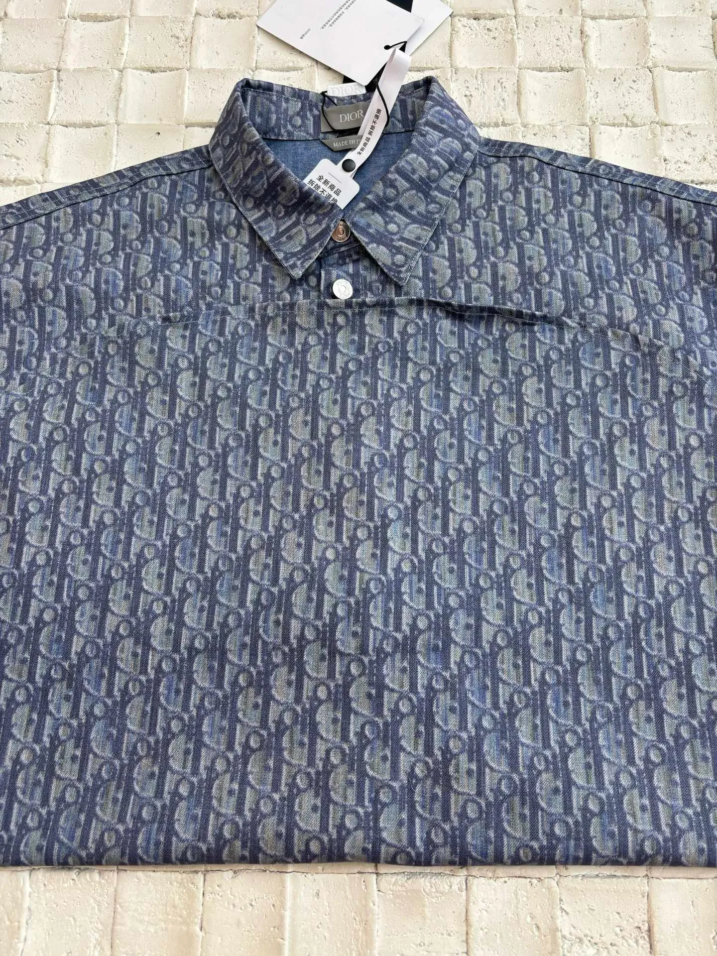 🅿️530 Dio*/Dior 25SS cotton twill printed short-sleeved shirt, genuine 20553 purchased, customized textured cotton 10*10 cotton (different from market fabrics), cloth printing, positioning cutting machine Size: 39/40/41/42