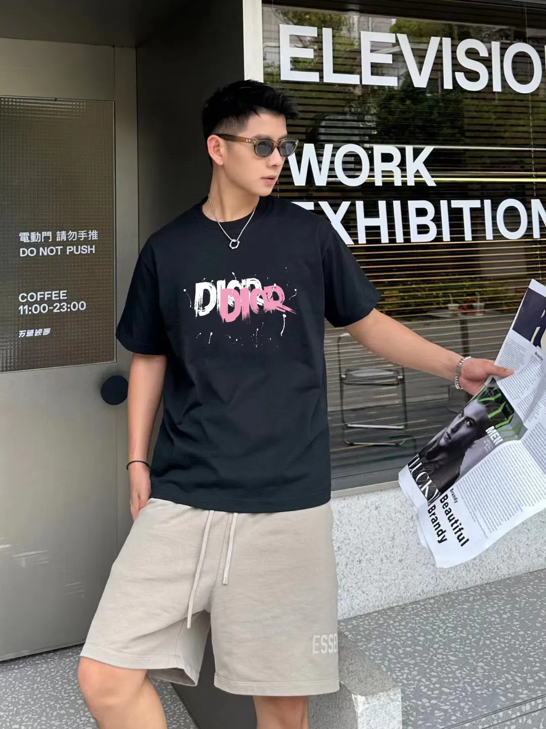 🅿️170 [DIOR Dior] 2025FW short-sleeved T-shirt LOGO printing High-end 26s double yarn 300g fabric Heavy fabric Customized frame ribbing in the same cylinder and dyeing Complete three standards Same style for men and women Color: Black White Size: S M L XL 2XL