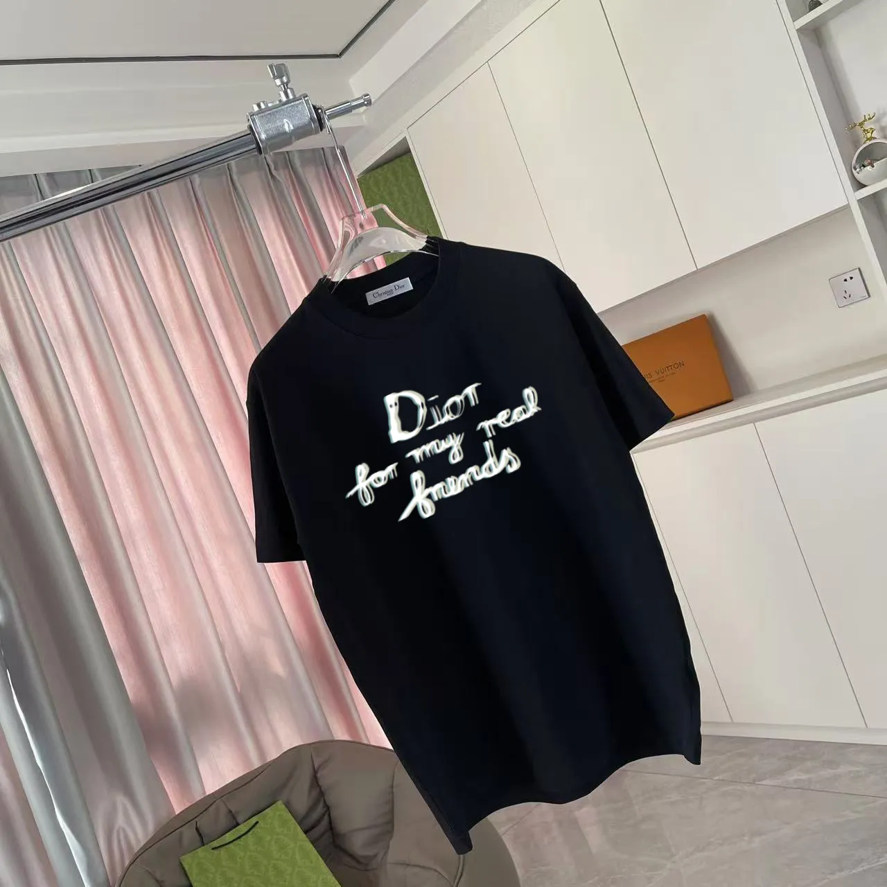 🅿️180 Dio Dior 2025 spring and summer new style personalized letter logo printing short-sleeved T-shirt customized fabric 300g same style for men and women Color: black white pink sky blue iron gray Size: S M L XL XXL five sizes ​