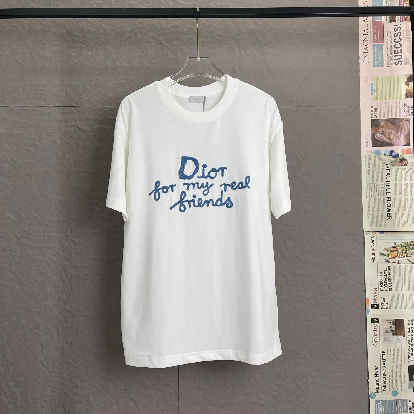 🅿️180 /A56 DIOR Dior fabric upgrade 300 high weight 2025ss embroidered ribbed letter round neck short sleeves Unisex T-shirt loose version, this T-shirt shows di0r from the di0r joint series for my real friends Logo, classic silhouette with ribbed crew neck, embroidery on the chest, burnt flower effect on the collar, sleeves and hem to enhance style, casual cut, can be paired with bottoms of the same season to create a fashionable look. Color: Black White Size: S-XL