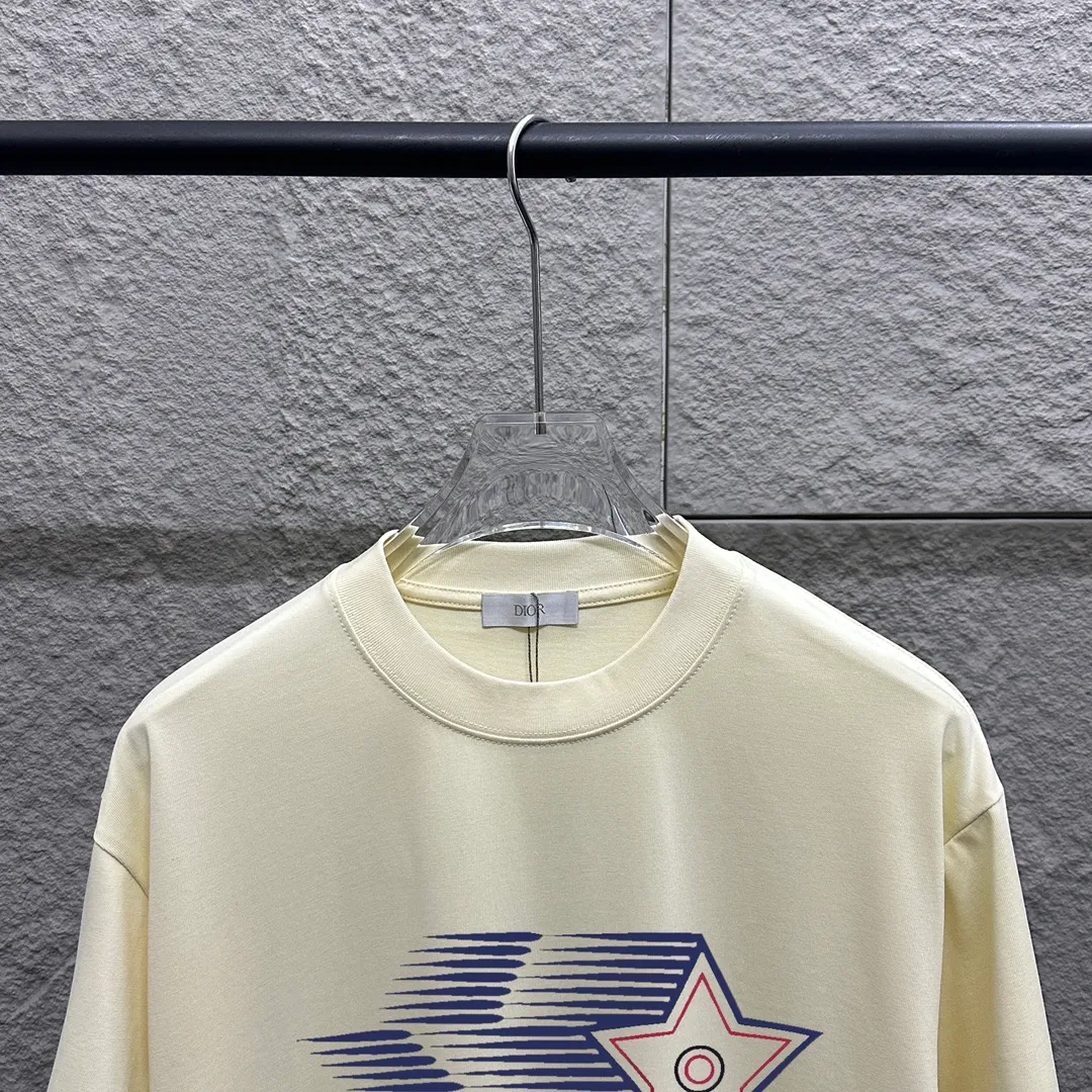 🅿️180 Dio Dio 2025 spring and summer new style Five-pointed star letter printing on the chest Short-sleeved T-shirt Customized double yarn plain cotton 300 fabric Same style for men and women Color: black white apricot Size: S (90-130 pounds) M (120-150 pounds) L (140-165 pounds) XL (160-180 pounds) XXL (180-210 pounds)