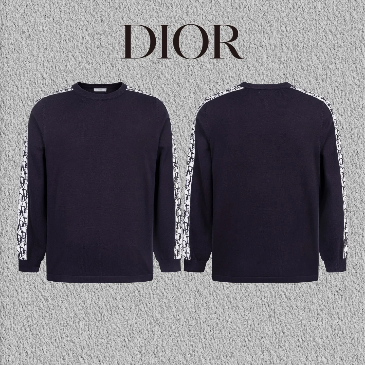 🅿️270 Style No. B16 Dior presbyopic webbing knitted round neck sweater DIOR counter consistent sweater High-elasticity imitation rabbit fur core-spun yarn boutique knitted Internet celebrity popular versatile OS version can be worn up to about 180 pounds Imported machine spinning takes a month to match the sweater Three standards are complete Customized accessories Matching version Same style for men and women Colour: navy size: S M L XL Manual measurement error of about 1-3cm is normal