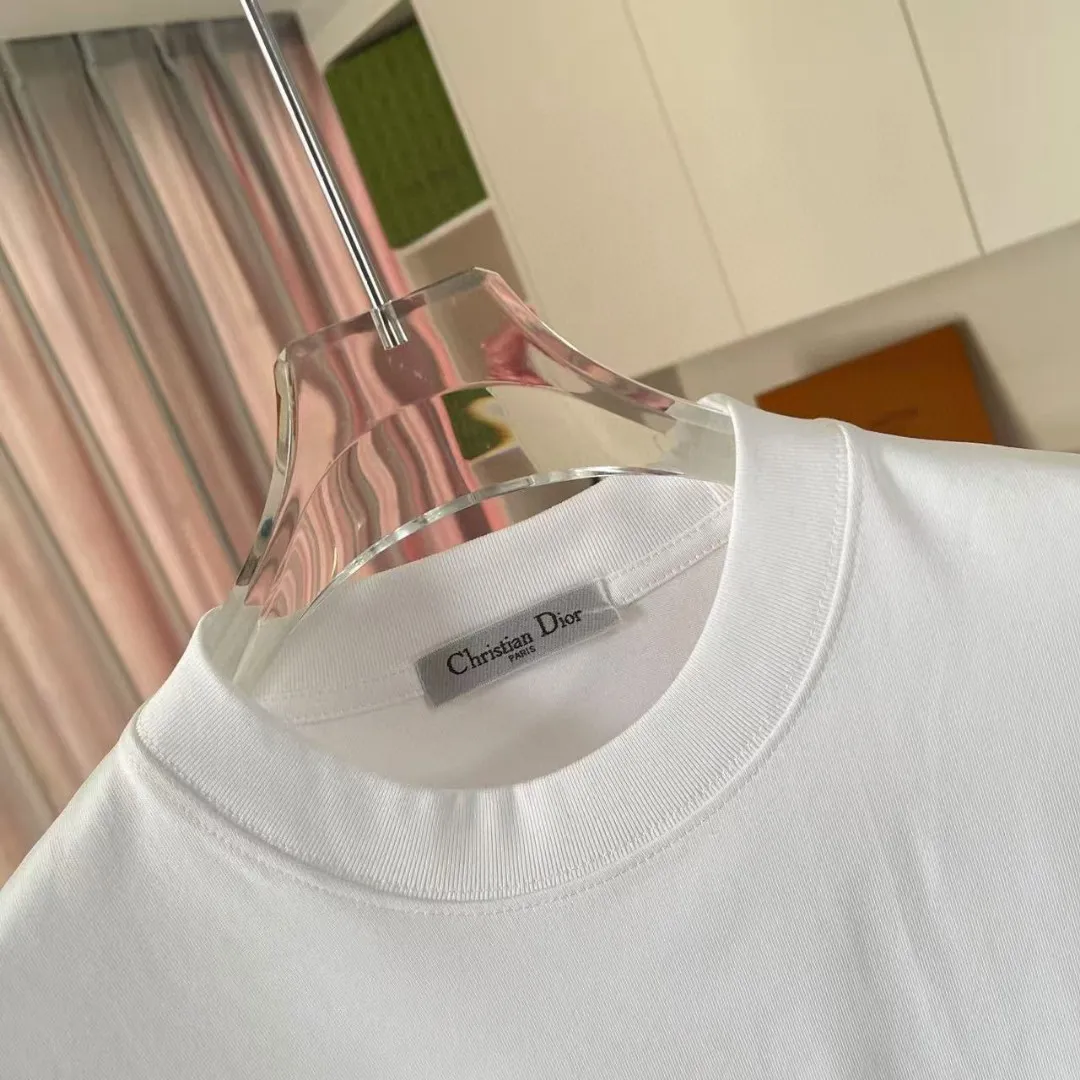 🅿️170 Dio Dior 2025 summer new style Personalized letter logo printing Short-sleeved T-shirt Customized fabric 300g Same style for men and women Color: Black White Pink Sky Blue Iron Gray Size: S M L XL XXL Five codes ​