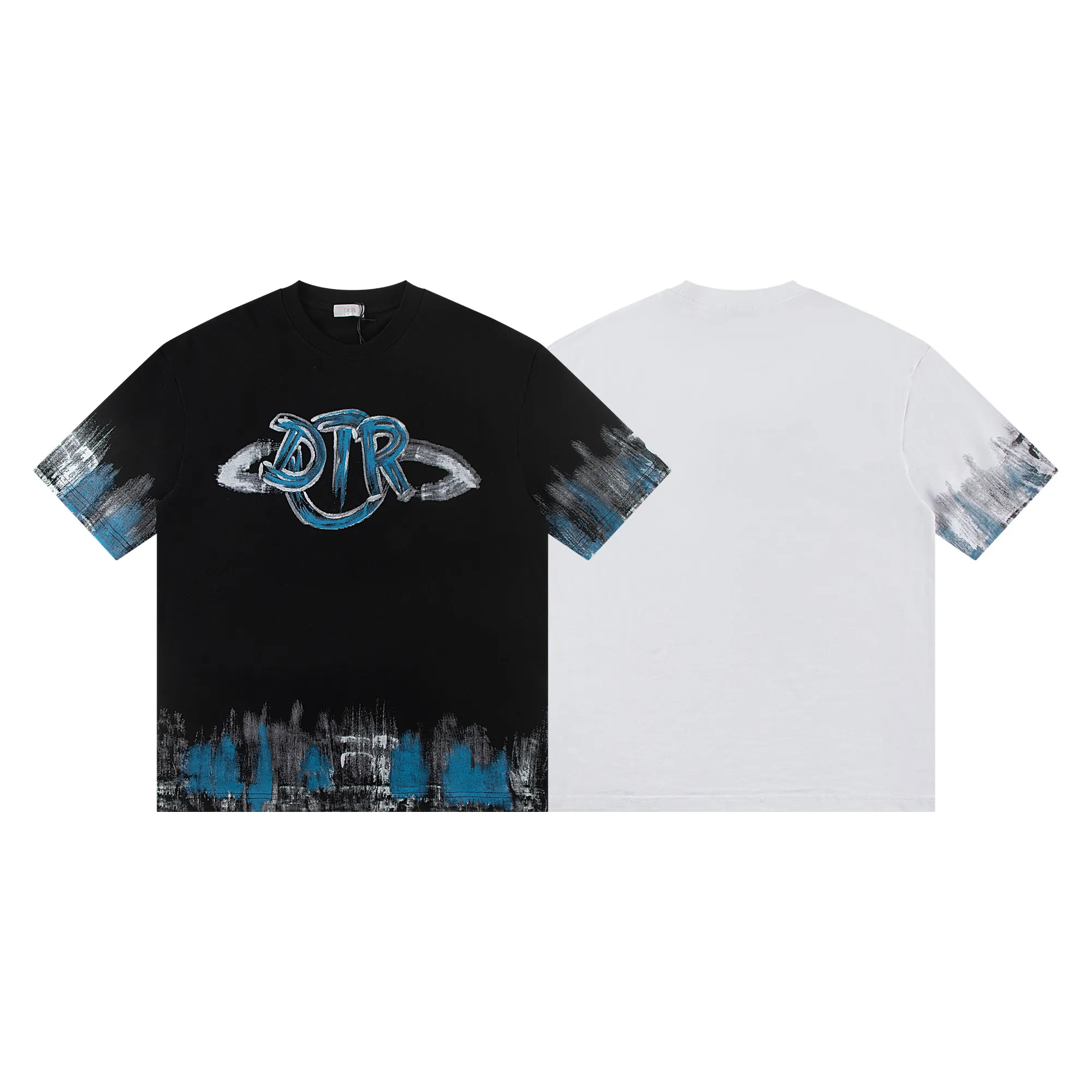🅿️160 Dior*2025 latest hand-painted short-sleeved material: high version 300g double yarn combed cotton Size: S M L XL Color: black white Style number: W2554