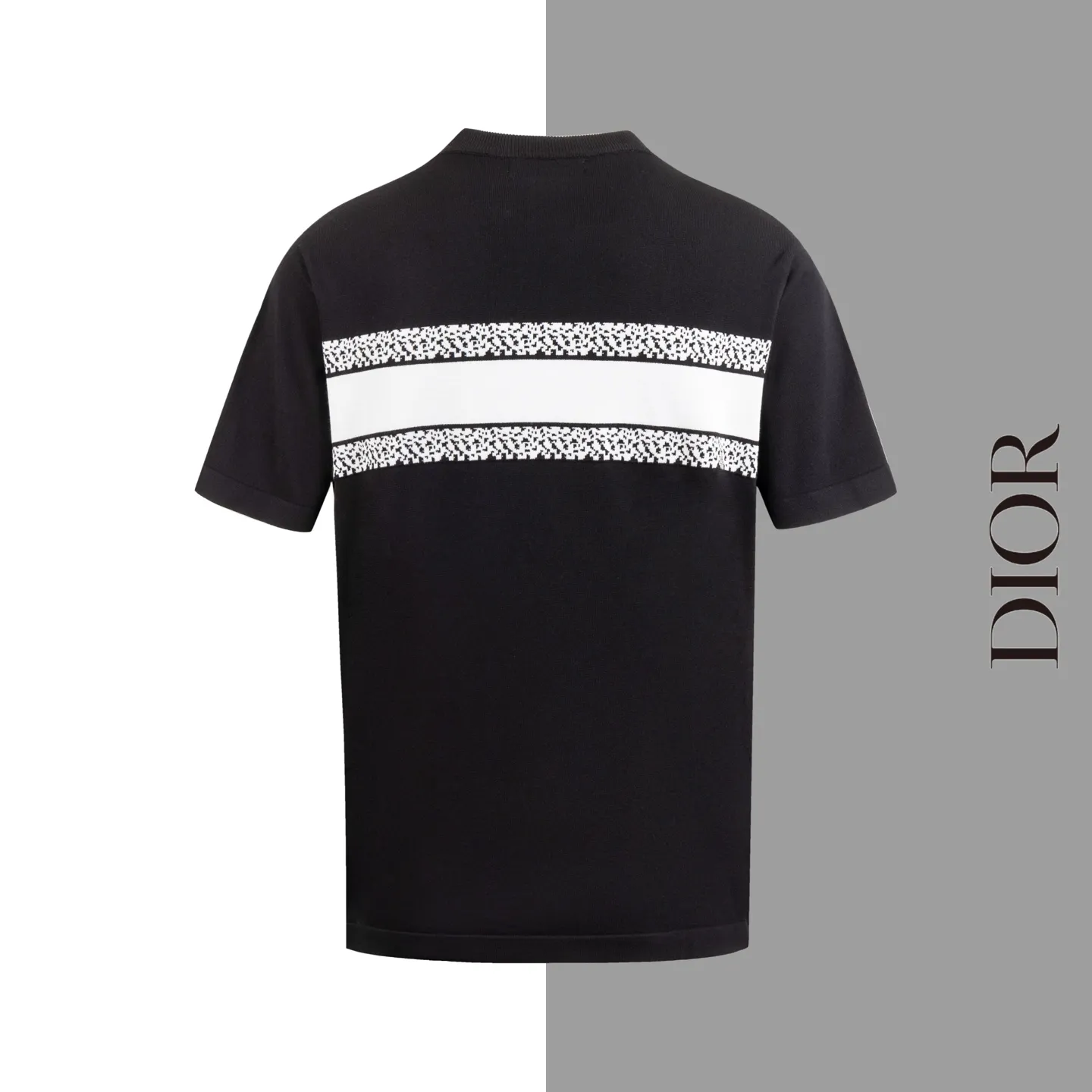 🅿️170 Style No. #Z43 Dior horizontal letter knitted short sleeves. Same style as DIOR official website. Fabric: Imitation wool fine pure cotton knitting. Same color woven and dyed threads in the same cylinder. Consistent colors. Supporting: complete three standards. Cardboard, oil paper and code sticker packaging. All go through high temperature pre-shrinking process before making. It will not shrink and deform. Imported machines are professional for plate production. os version can wear up to 200 kilograms. The size is measured manually. The error of 2-3cm is normal. Color: black white size: s m l xl