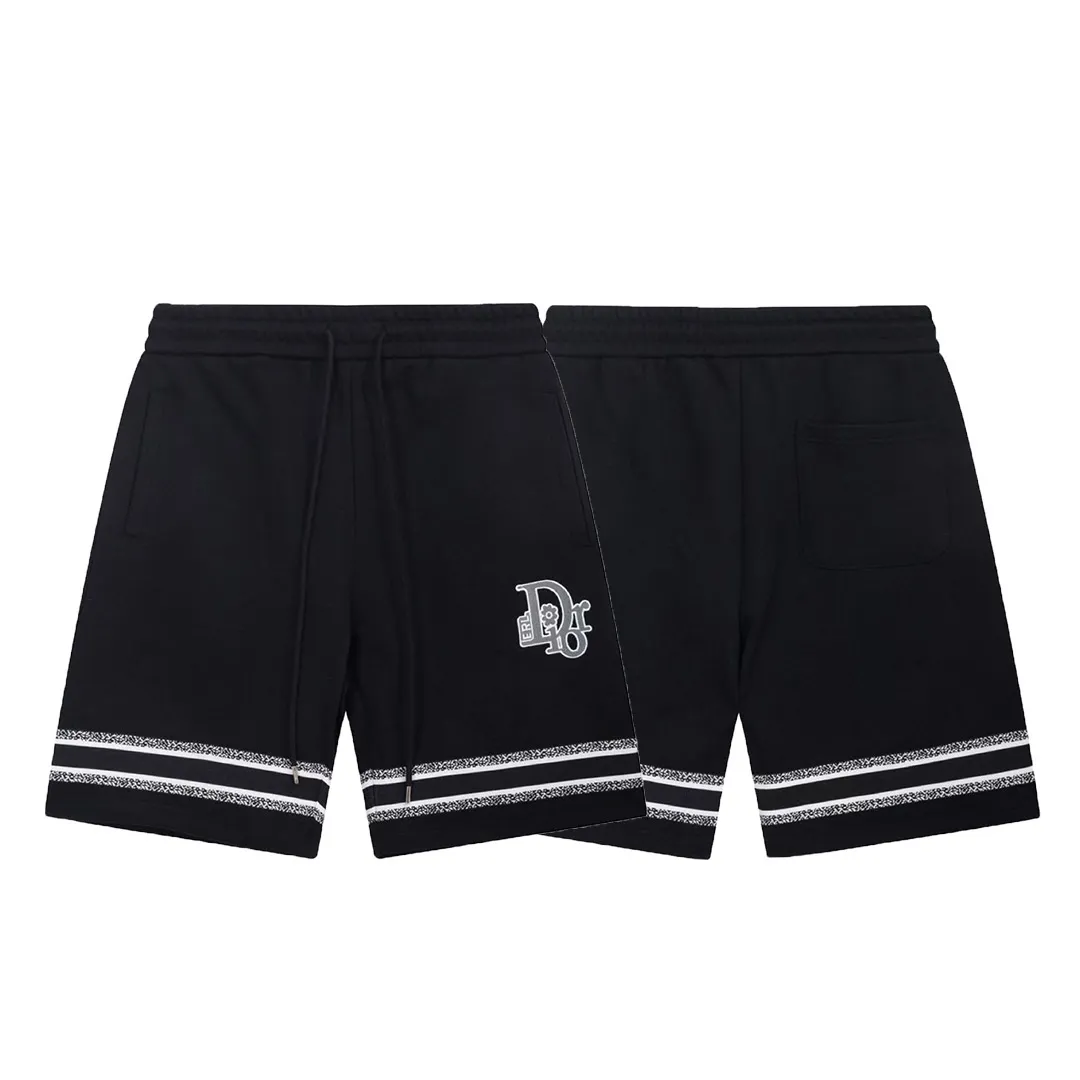 🅿️210 Dior 2025 new model, daily commuting for men and women, must-have outfits, stripe splicing, finely embroidered flower letter logo, casual shorts ·Customized 380g terry fabric ·Imported Tajima machine embroidery technology ·Waist label, hangtag, three wash marks complete Color: Black Size: S M L XL
