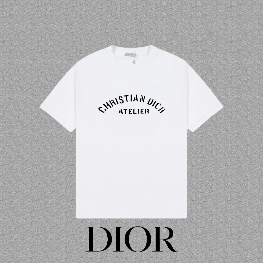 🅿️170 [DIOR Dior] 2025FW short-sleeved T-shirt LOGO printing High-end 26s double yarn 300g fabric Heavy fabric Customized frame ribbing in the same cylinder and dyeing Complete three standards Same style for men and women Color: Black White Size: S M L XL 2XL