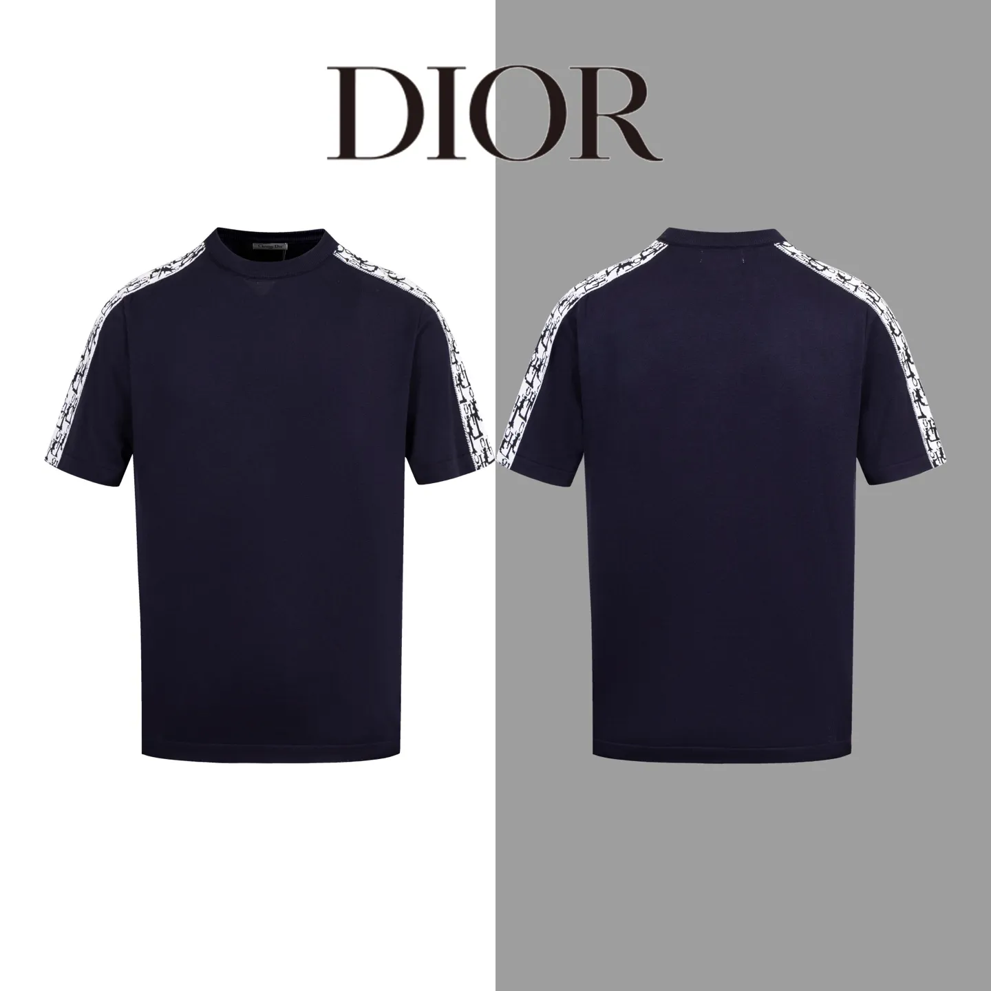 🅿️180 Style #Z25 Dior all-over printed webbing round neck knitted short-sleeved DIOR official website consistent style Fabric: Imitation wool fine cotton knitting Same color woven and dyed threads in the same cylinder Matching colors: complete three standards Cardboard oil paper code sticker packaging High temperature pre-shrinking process before production, no shrinkage and deformation Imported machines for professional plate production os version Can wear up to 200 pounds Manual measurement of size An error of 2-3cm is normal. Color: Navy Blue Size: s m l xl