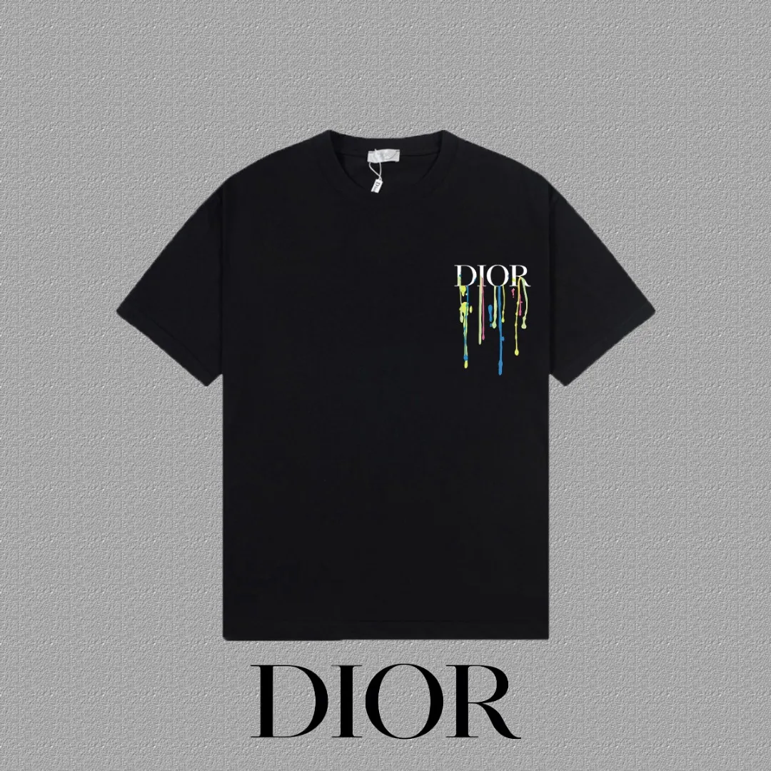 🅿️170 [DIOR Dior] 2025FW short-sleeved T-shirt LOGO printing High-end 26s double yarn 300g fabric Heavy fabric Customized frame ribbing in the same cylinder and dyeing Complete three standards Same style for men and women Color: Black White Size: S M L XL 2XL
