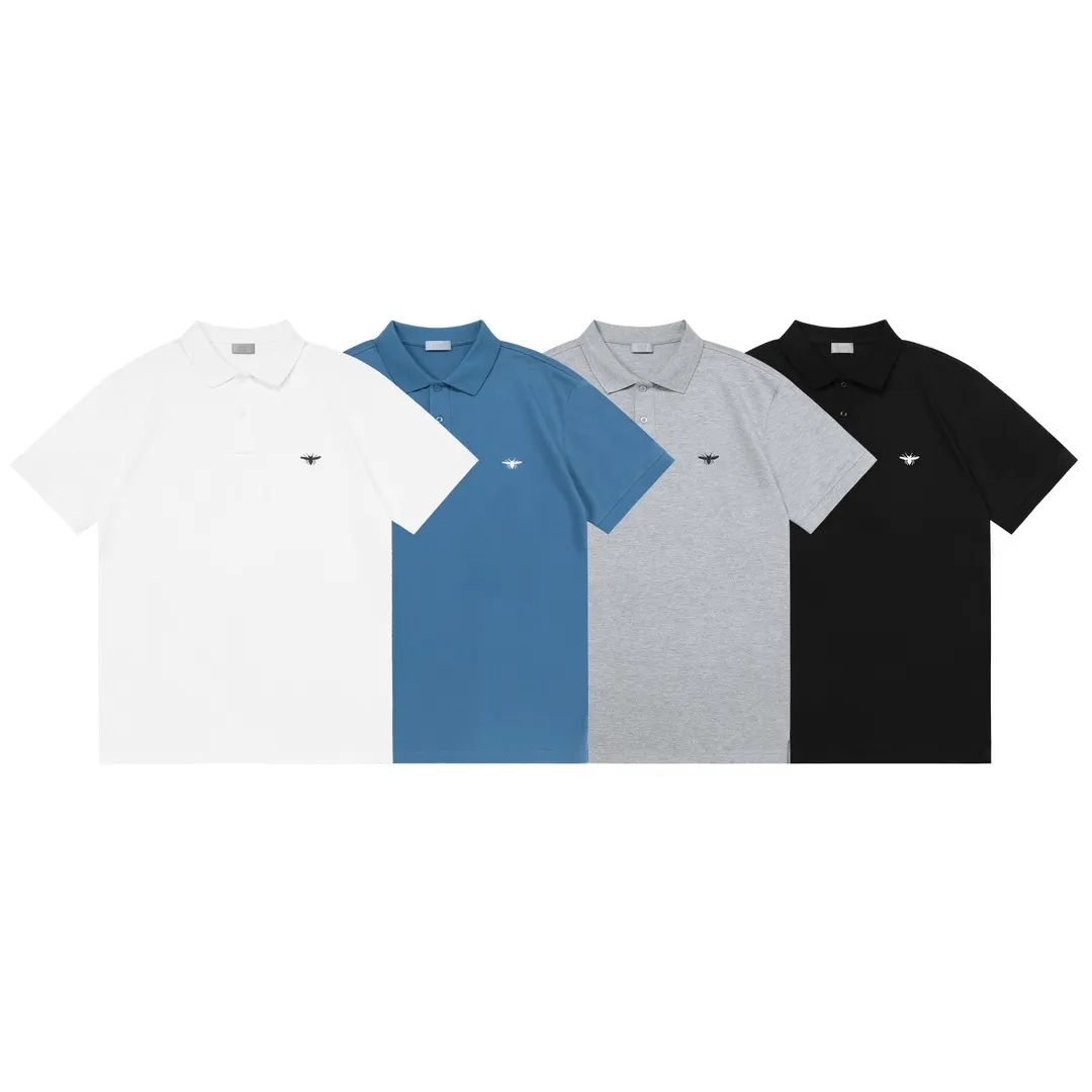 🅿️190 DIOR Dior 2025 new embroidered bee logo couple casual polo shirt ·Customized pique cotton fabric ·Imported Tajima machine embroidery technology ·Collar label, hangtag, main mark and three complete labels Color: blue Size: M-XXXL