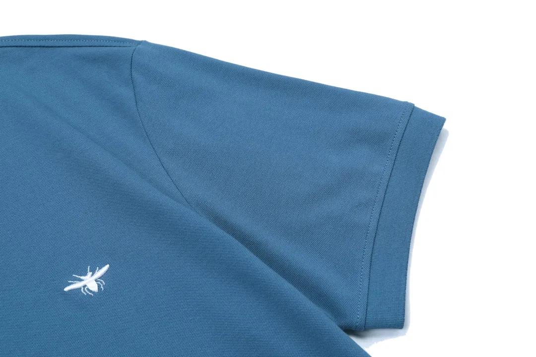 🅿️190 DIOR Dior 2025 new embroidered bee logo couple casual polo shirt ·Customized pique cotton fabric ·Imported Tajima machine embroidery technology ·Collar label, hangtag, main mark and three complete labels Color: blue Size: M-XXXL