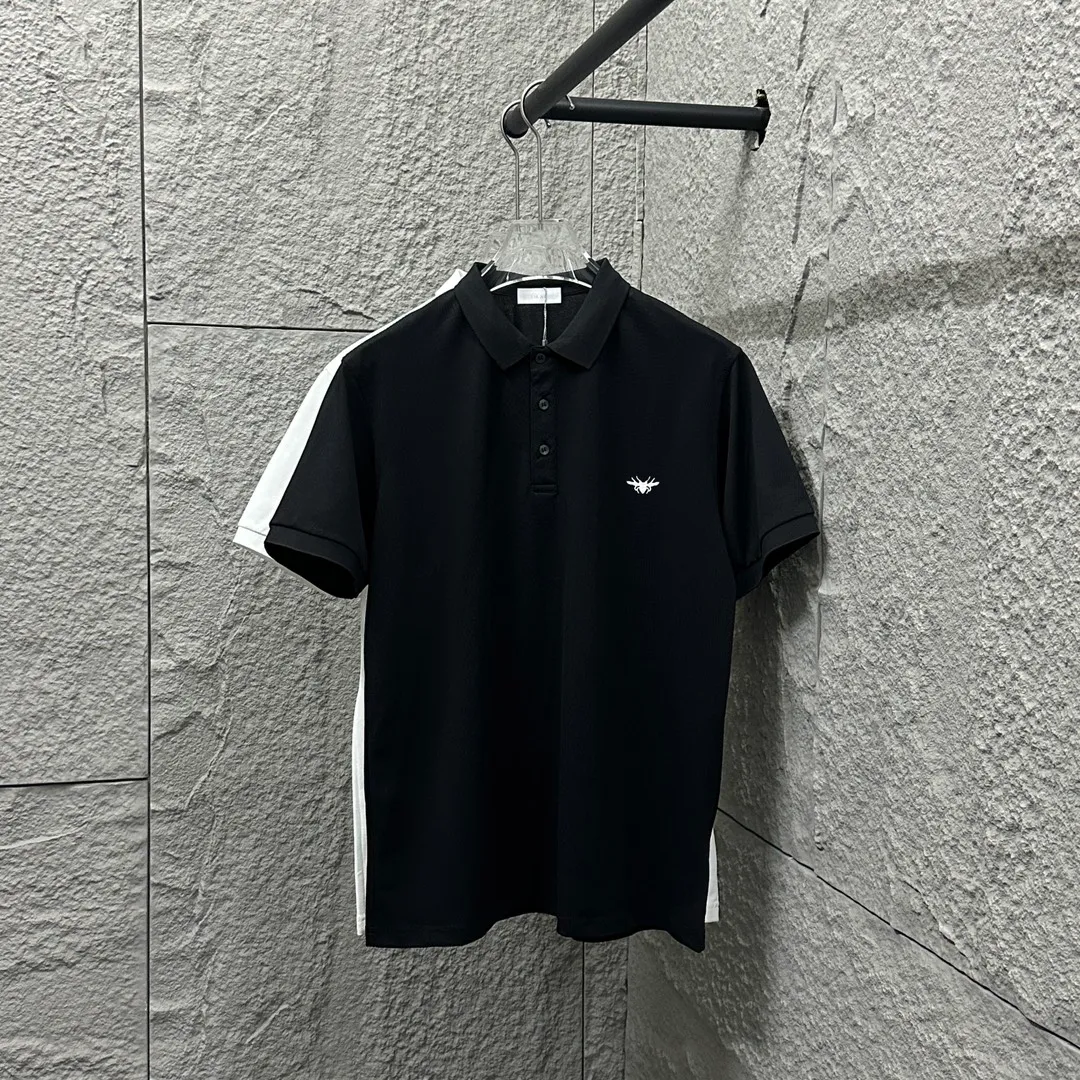🅿️180 Dio*Dior* short-sleeved POLO 2025 spring and summer new style Simple little bee embroidered pique fabric Short-sleeved polo stand-up collar Unisex Size: M L XL 2XL 3XL Color: Black White