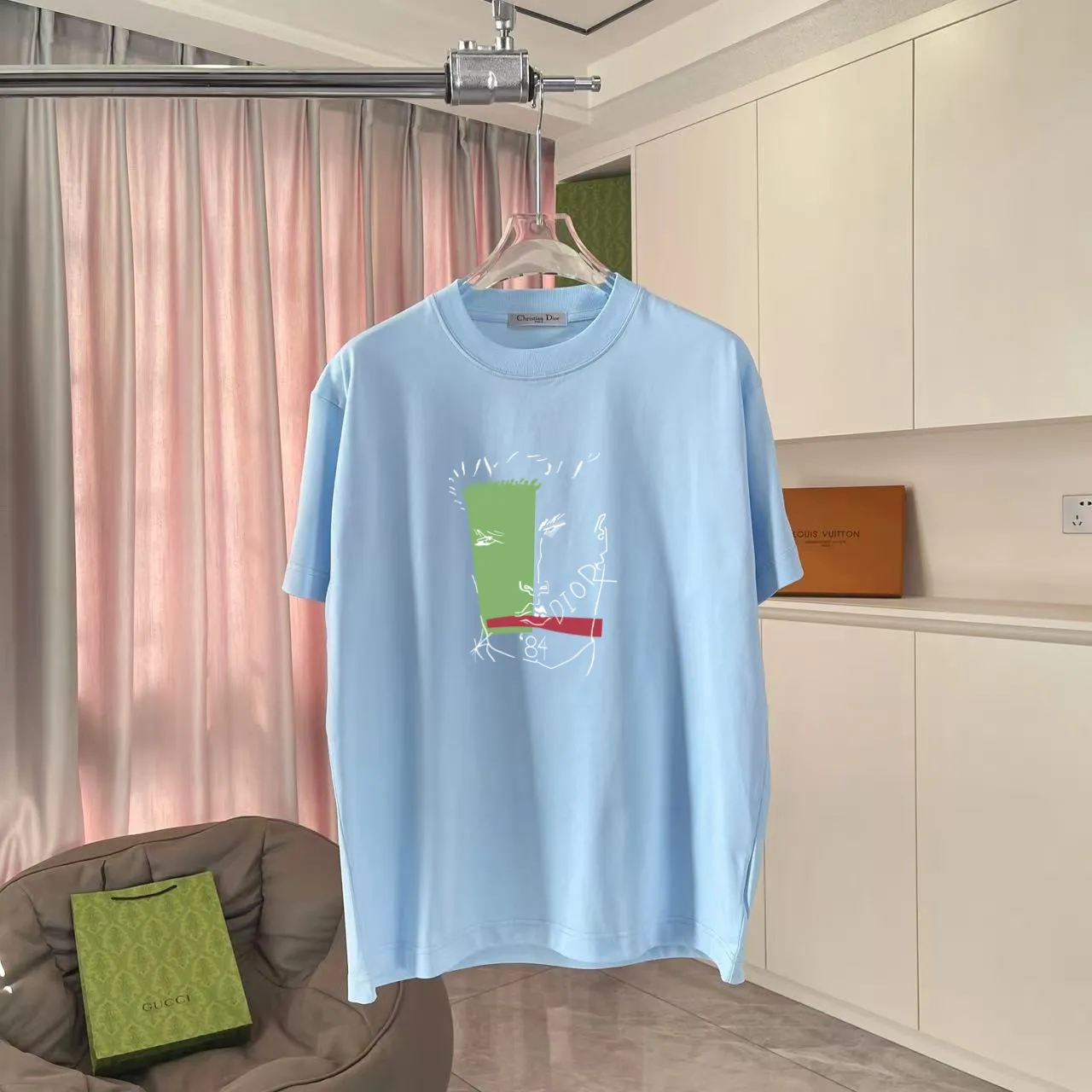 🅿️180 Dio Dior 2025 spring and summer new style personalized letter logo printing short-sleeved T-shirt customized fabric 300g same style for men and women Color: black white pink sky blue Size: S M L XL XXL five sizes ​