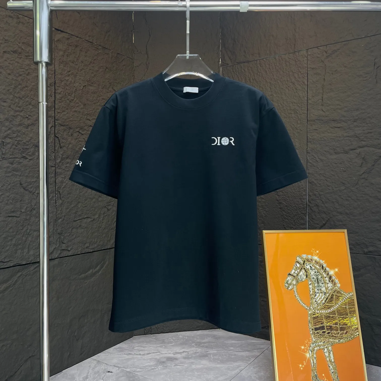 🅿️190 Dior* Dior* 2025 spring and summer new short-sleeved T-shirt Heavy cotton letter logo embroidery Color: black white Size: S M L XL XXL