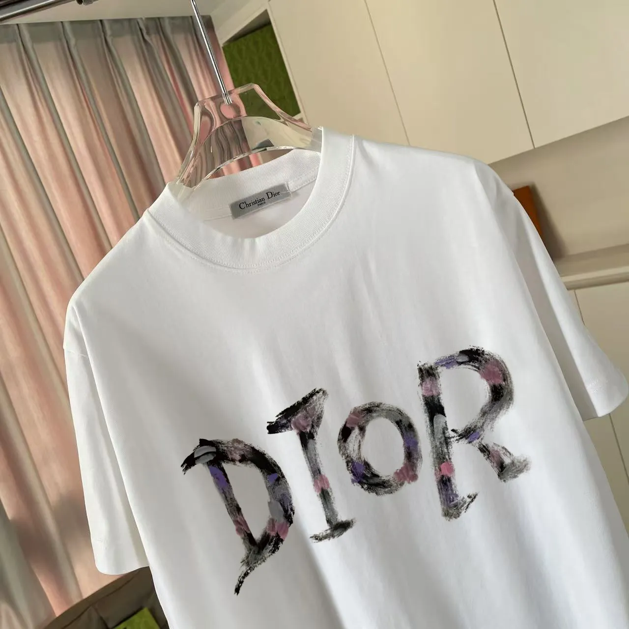🅿️170 Dio*2025 autumn new style Personalized letter logo printing Short-sleeved T-shirt Customized fabric 300g Same style for men and women Color: Black White Pink Iron Gray Size: S M L XL XXL Five codes