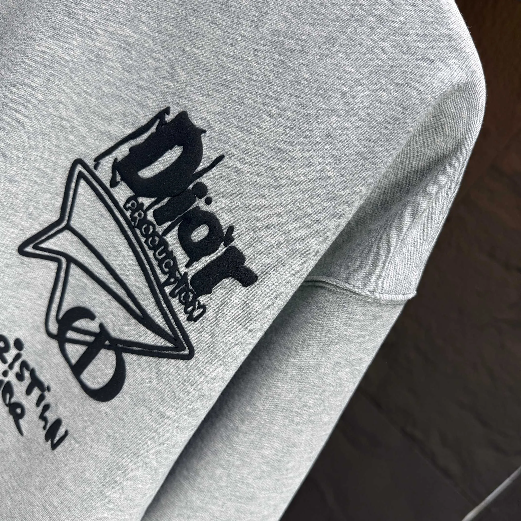 🅿️240 Dio* Dior* 2025 autumn and winter new round neck sweatshirt 400g terry cotton letter logo three-dimensional foam Color: Black White Blue Gray Size: S M L XL XXL