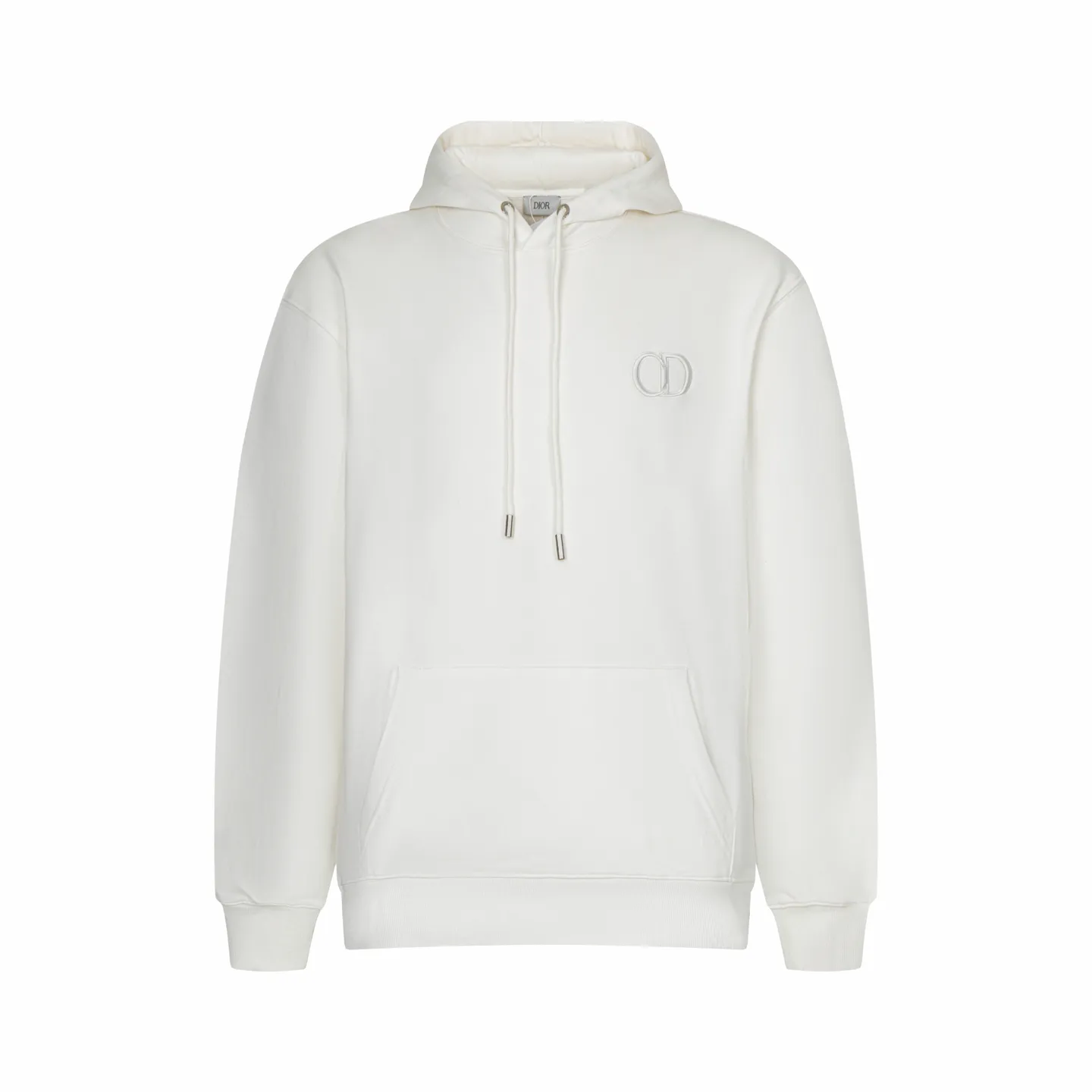 🅿️360 CD Logo Embroidered Hooded Sweatshirt (White) The original version was purchased and developed for 13,066 yuan. The fabric is made of high-quality white cotton fleece fabric, which is soft and comfortable to the touch. The delicate tonal CD Icon embroidery on the chest is low-key and elegant, highlighting the brand details. The drawstring hood design is paired with metal accessories engraved with the Dior logo to enhance the overall texture. The practical kangaroo pocket on the front is as beautiful as it is practical. Ribbed cuffs and hem ensure comfort while maintaining a structured silhouette. 100% cotton material brings excellent breathability and skin-friendly experience. The regular fit has a neat cut and is easy to match with a variety of bottoms. Exquisite embroidery technology and delicate fabric processing complement each other, reflecting Dior's consistent meticulous workmanship. This sweatshirt is the perfect blend of athleisure and haute couture, making it ideal for everyday style. Size:S-M-L-XL