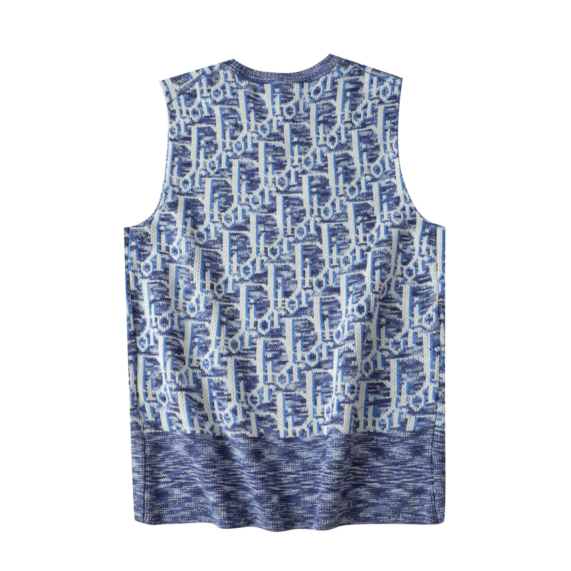 🅿️250 CD 2023 New Presbyopia Knitted Jacquard Vest Jay Chou's Same Style Blue Wool Fabric Oblique Printing Instructions This sleeveless sweater incorporates the D1or classic logo to reinterpret the classic sweater.  Crafted from blue wool jacquard, it's enhanced with the classic Oblique print all over. The comfortable fit with ribbed trim details makes it easy to put on and layer with a D1or T-shirt or shirt for an effortless yet stylish look. Oblique print throughout Ribbed crew neck and hem Sleeveless 100% virgin wool* Made in Italy Size: XS S M L