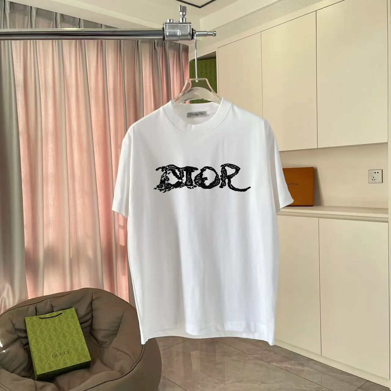 🅿️170 Dio Dior 2025 summer new style Personalized letter logo printing Short-sleeved T-shirt Customized fabric 300g Same style for men and women Color: black white lake green sky blue purple Size: S M L XL XXL five sizes ​