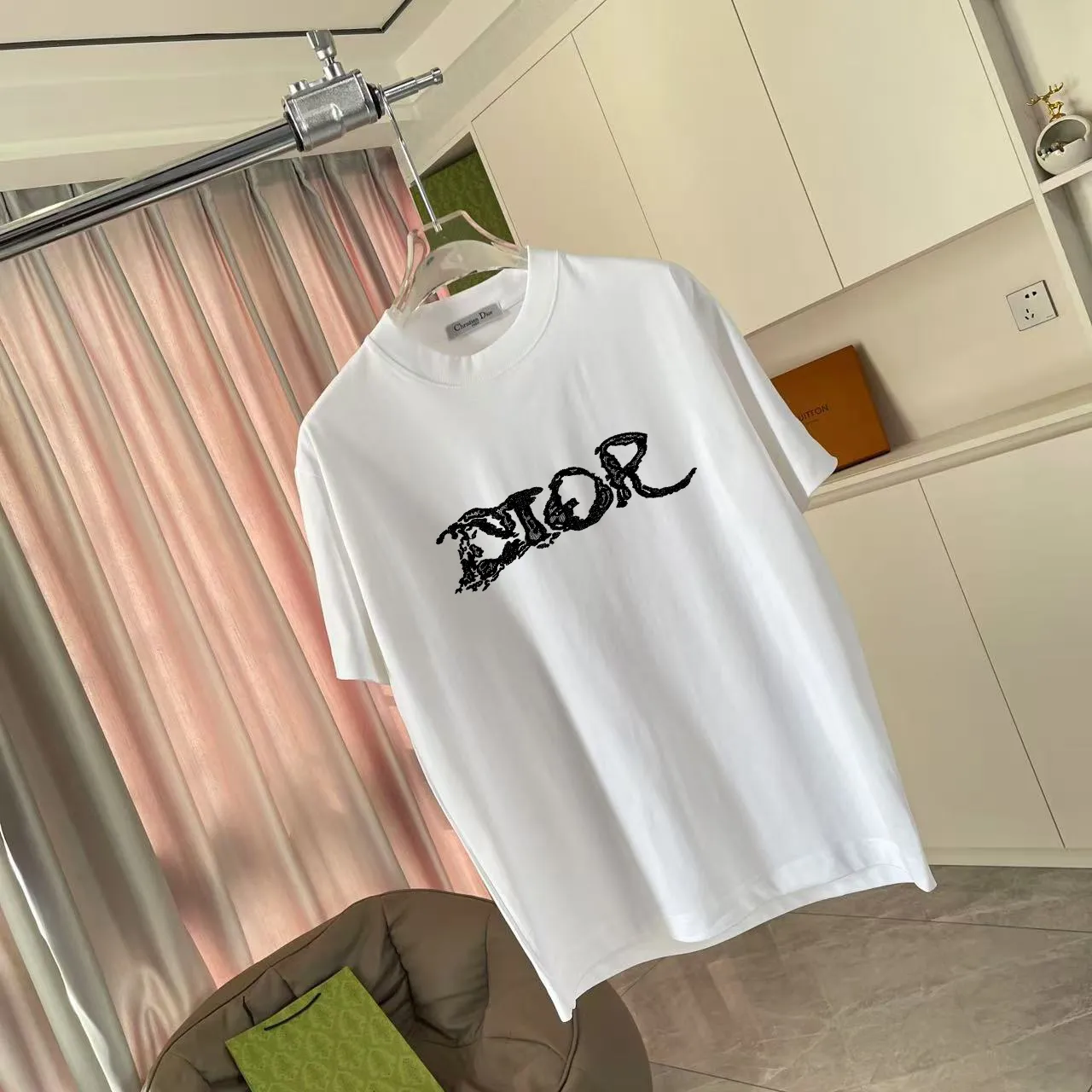 🅿️170 Dio Dior 2025 summer new style Personalized letter logo printing Short-sleeved T-shirt Customized fabric 300g Same style for men and women Color: black white lake green sky blue purple Size: S M L XL XXL five sizes ​