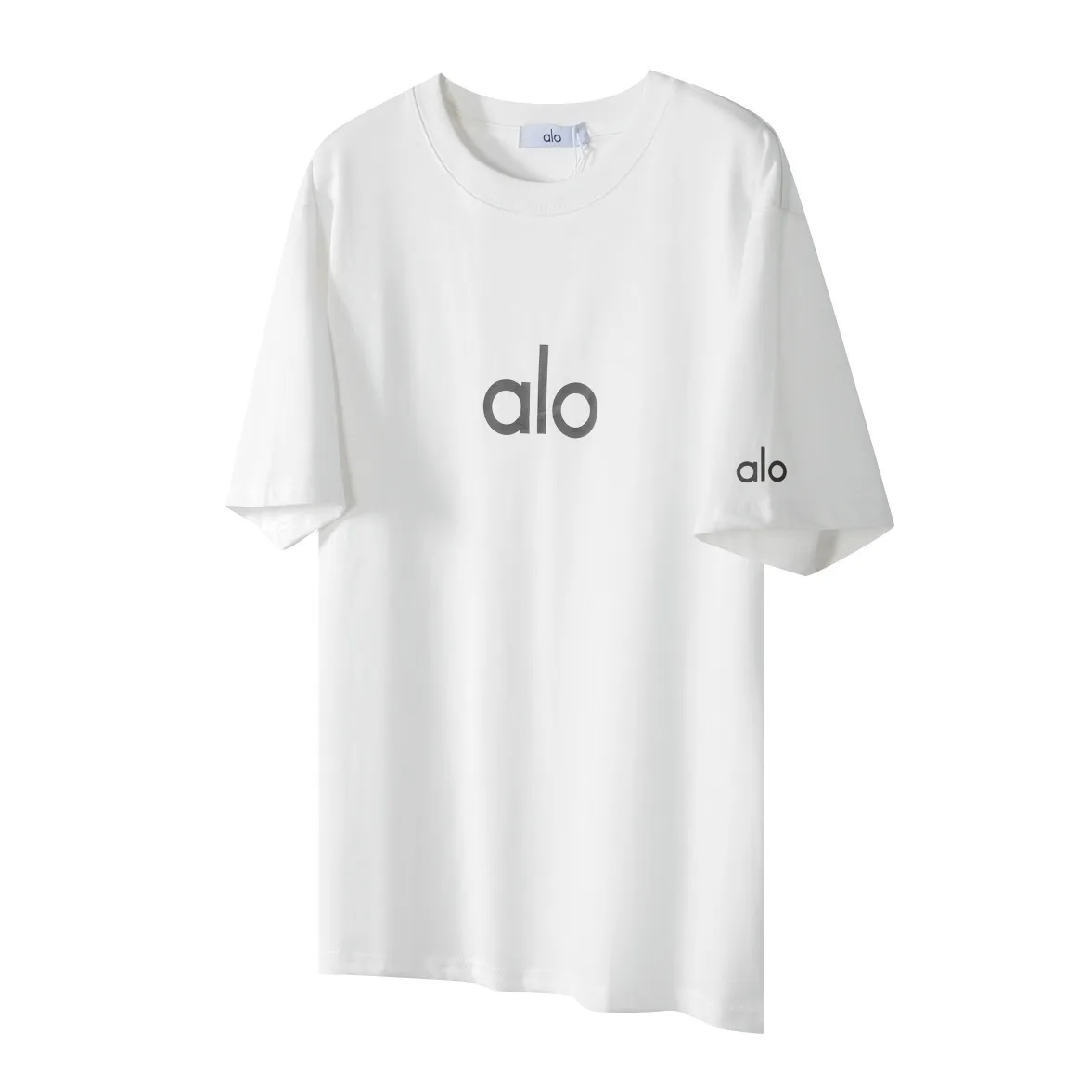 🅿️180 "alo1" Alo 2025ss letter printed logo simple short-sleeved T-shirt. Purchase the original version and develop it. Imported slurry. Can be washed casually without any deformation. Guaranteed not to fade or crack. Fine printing. Made of 280g combed cotton double yarn fabric. Fixed dyeing with 0 color difference. Same cylinder frame thread. 2 washes. Excellent hand feel. Customized original 6 hang tags and a full set of accessories. Invincible details. Distinguish junk version. Only high-end. -Color: white black -Size: xs ~ l