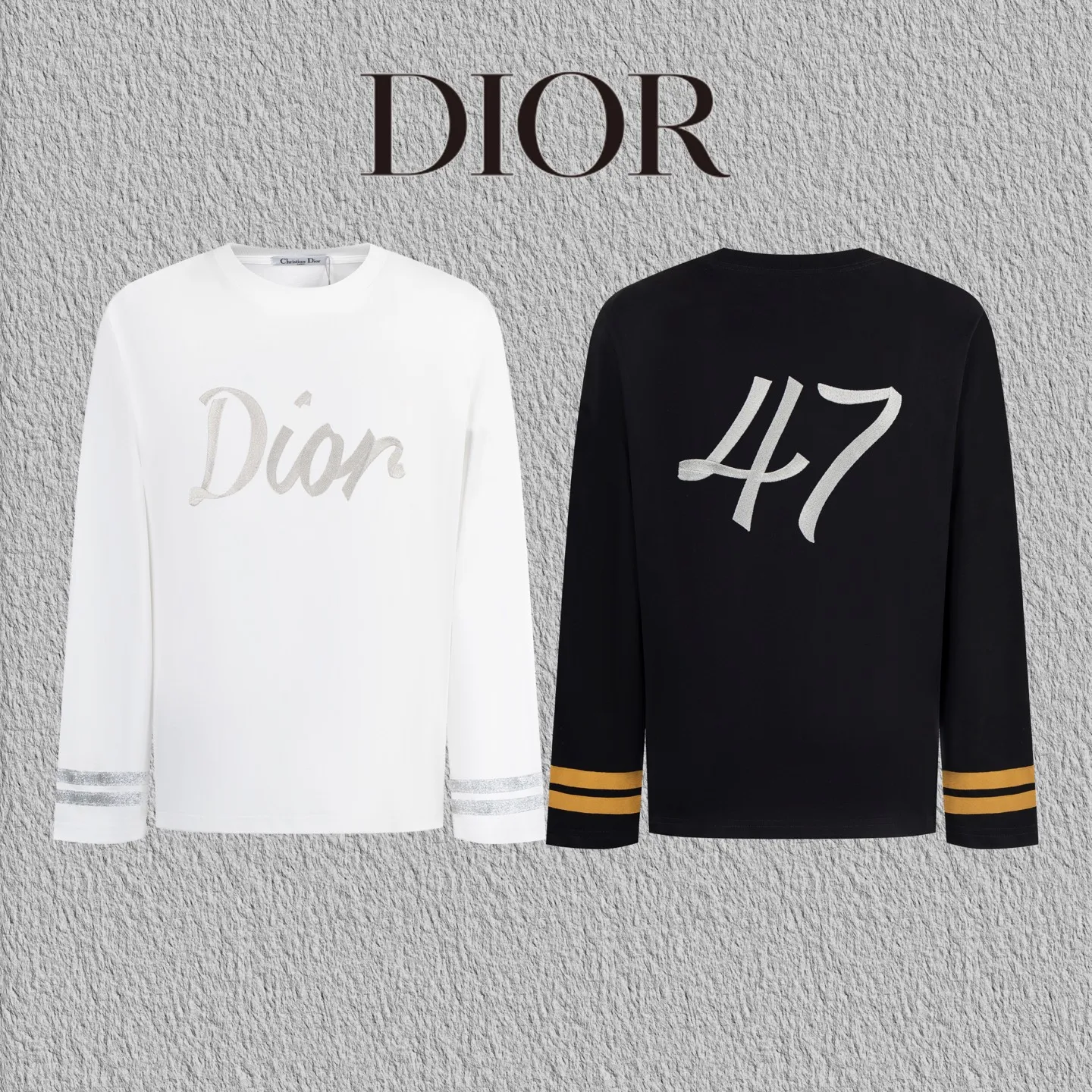🅿️250 Style No. B42 Dior 47 letter embroidery ribbon long T consistent style on DIOR official website Fabric: 32 count double yarn 300g pure cotton fabric Weaving and dyeing threads of the same color in the same cylinder The same color Process: Imported machine front and rear thousands of needles full embroidery Can wear up to 200 pounds. The size is measured manually. The error of 2-3cm is normal. Color: black white size: s m l xl
