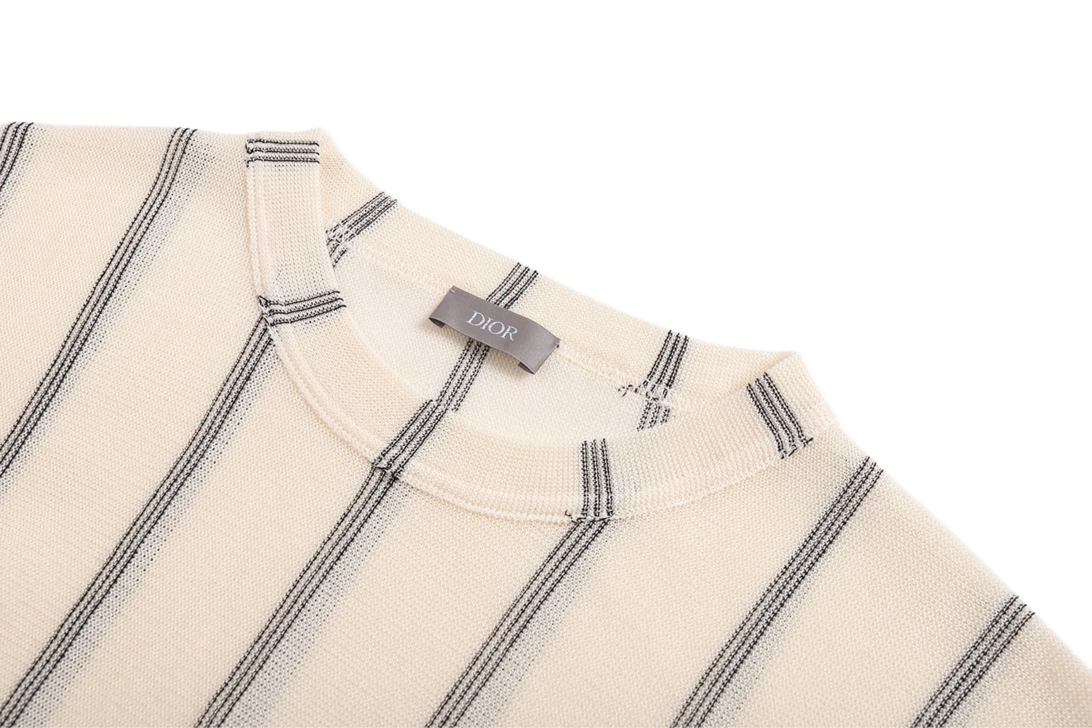 🅿️370 [Exclusive supply] CD 25SS logo striped woolen short-sleeves. The original version was purchased and developed for 7200. The fabric is customized 30% linen blended Jiangsi, imported embroidery, woolen enzyme washing, customized trademark, loose fit. Size:S-M-L-XL