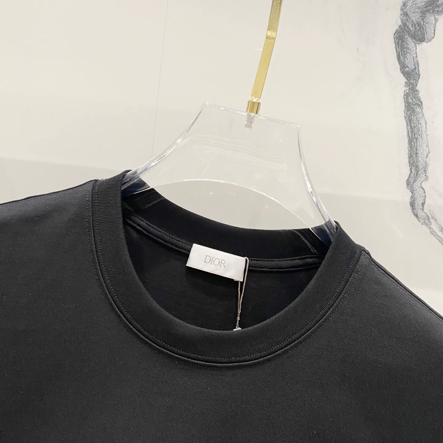 🅿️200 DIOR 320g round neck short-sleeved T-shirt, classic three-dimensional embossed logo brand letter embroidery🪡LOGO official synchronization 1:1 original mold opening, fashionable personality, versatile trend, pure original quality, original washed fabric, tag, collar label, washed wheat, complete three standards, color: black, white. Size: S-XL