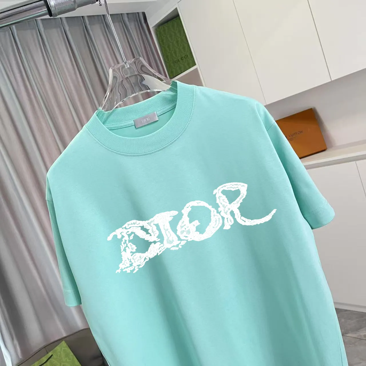 🅿️170 Dio Dior 2025 summer new style Personalized letter logo printing Short-sleeved T-shirt Customized fabric 300g Same style for men and women Color: black white lake green sky blue purple Size: S M L XL XXL five sizes ​