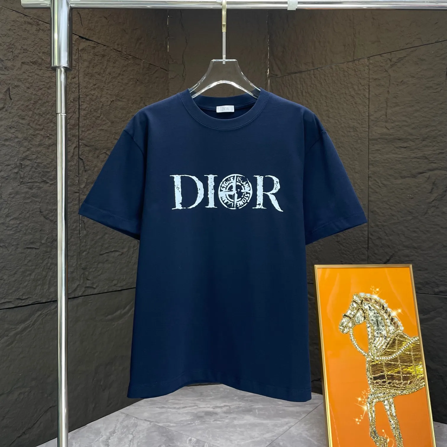 🅿️170 Dio* Dior* 2025 spring and summer new short-sleeved T-shirt Heavy cotton letter pattern printing Color: Black White Night Blue Size: S M L XL XXL